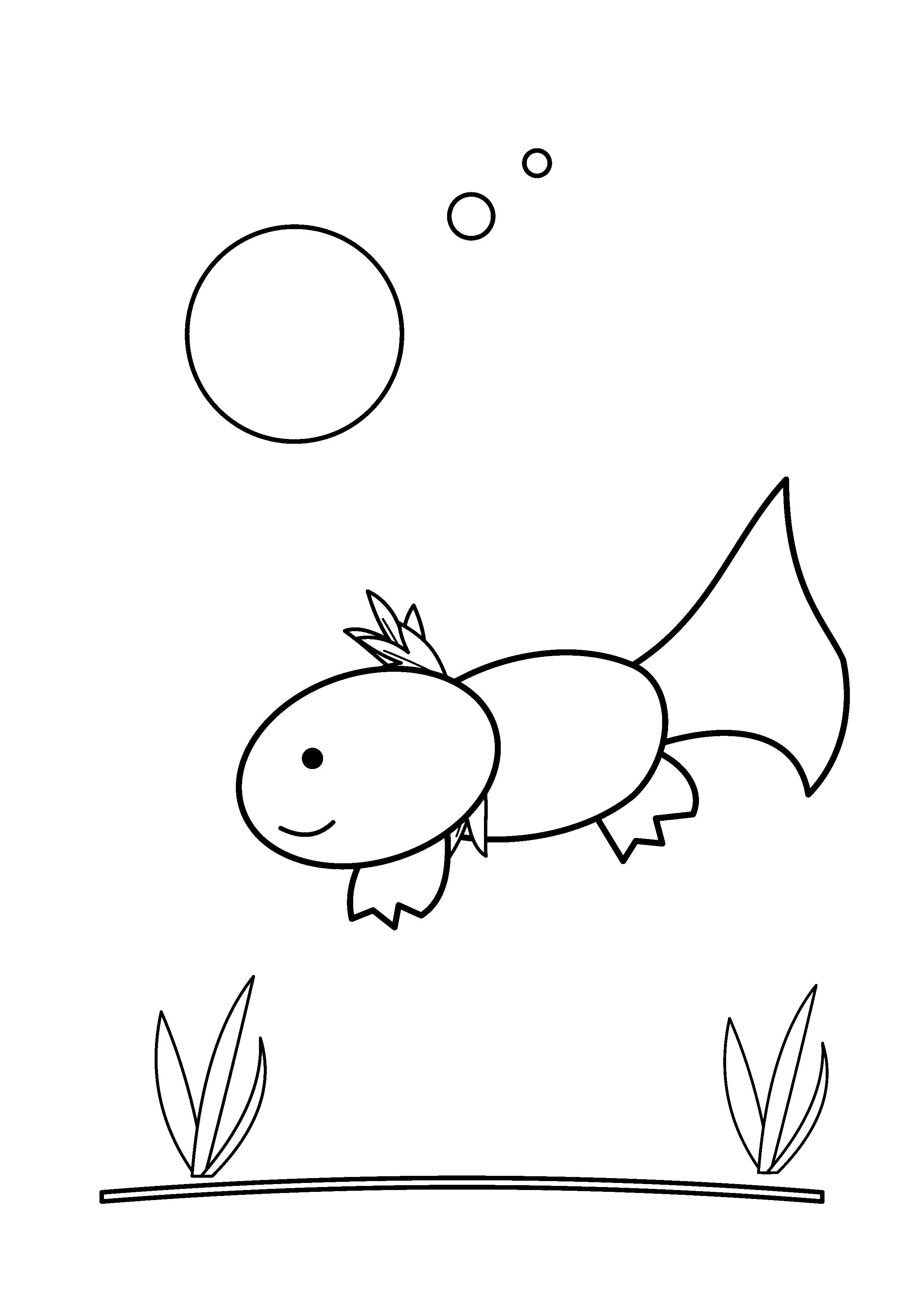 An axolotl reaches toward a large floating bubble.