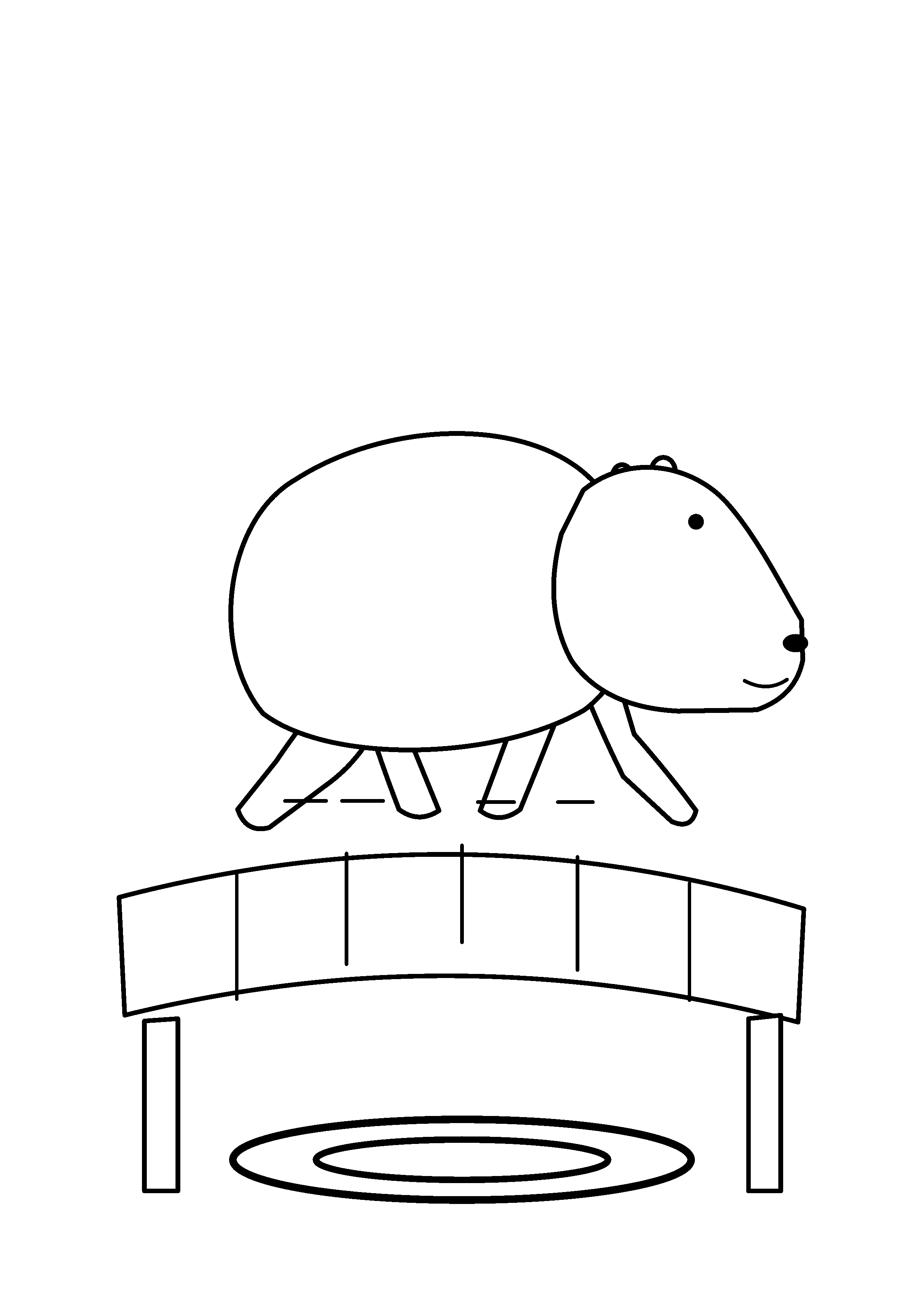 A capybara crosses a short wooden bridge.