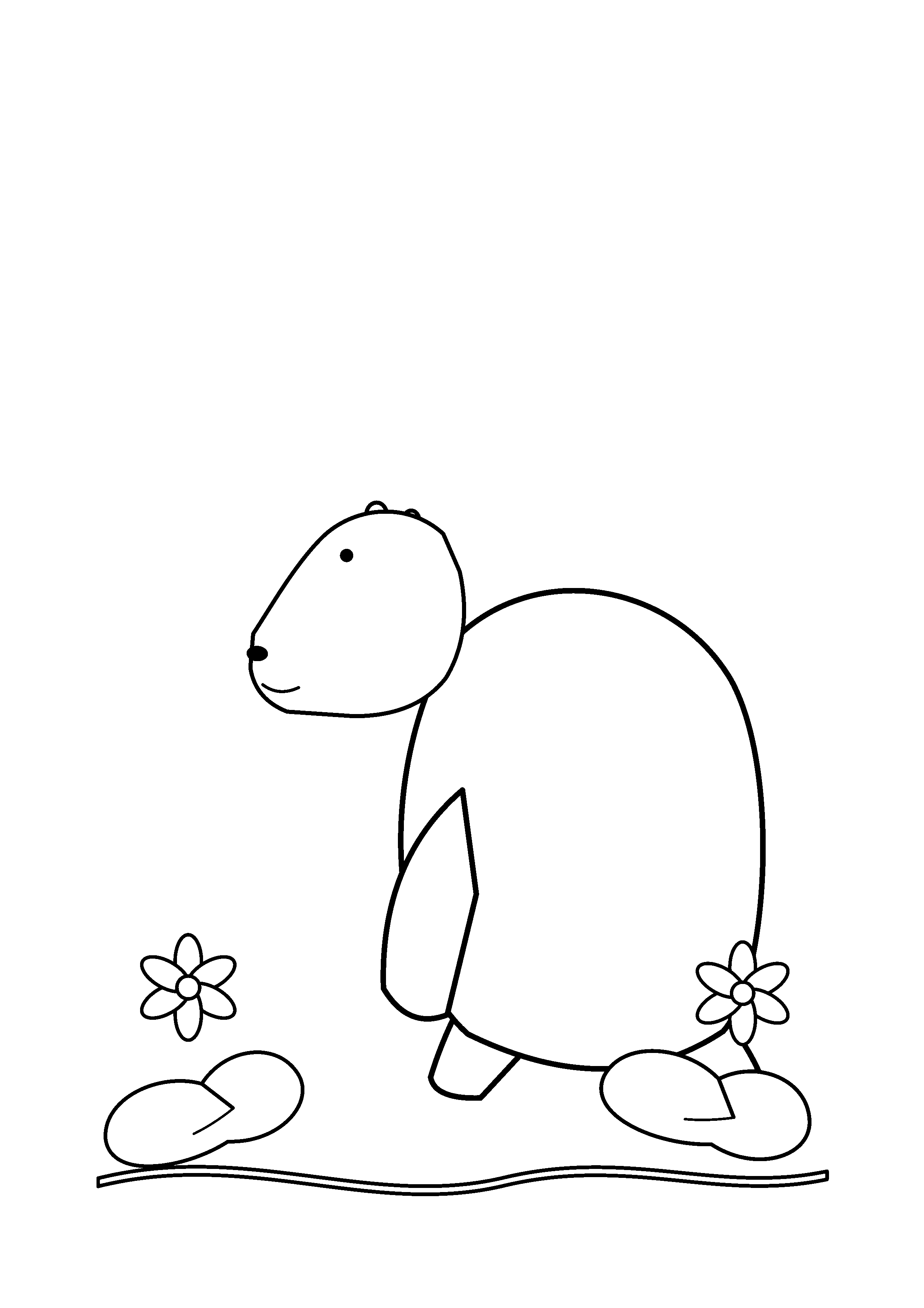 A seated capybara rests among lily leaves.