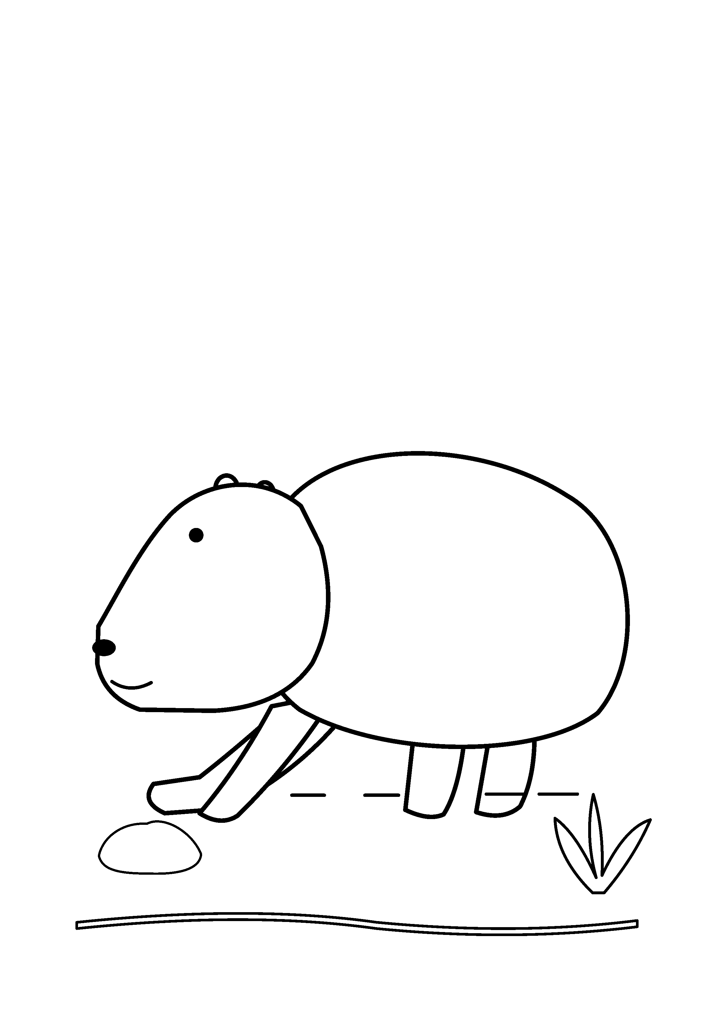 A capybara stretches its front legs after a nap.