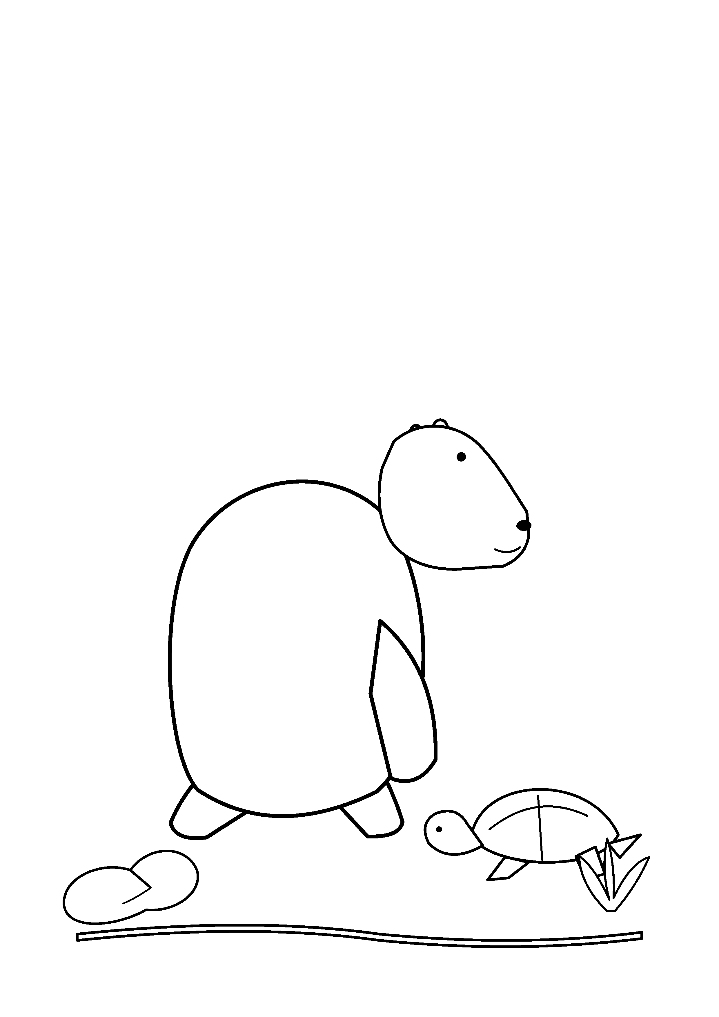 A seated capybara greets a turtle.