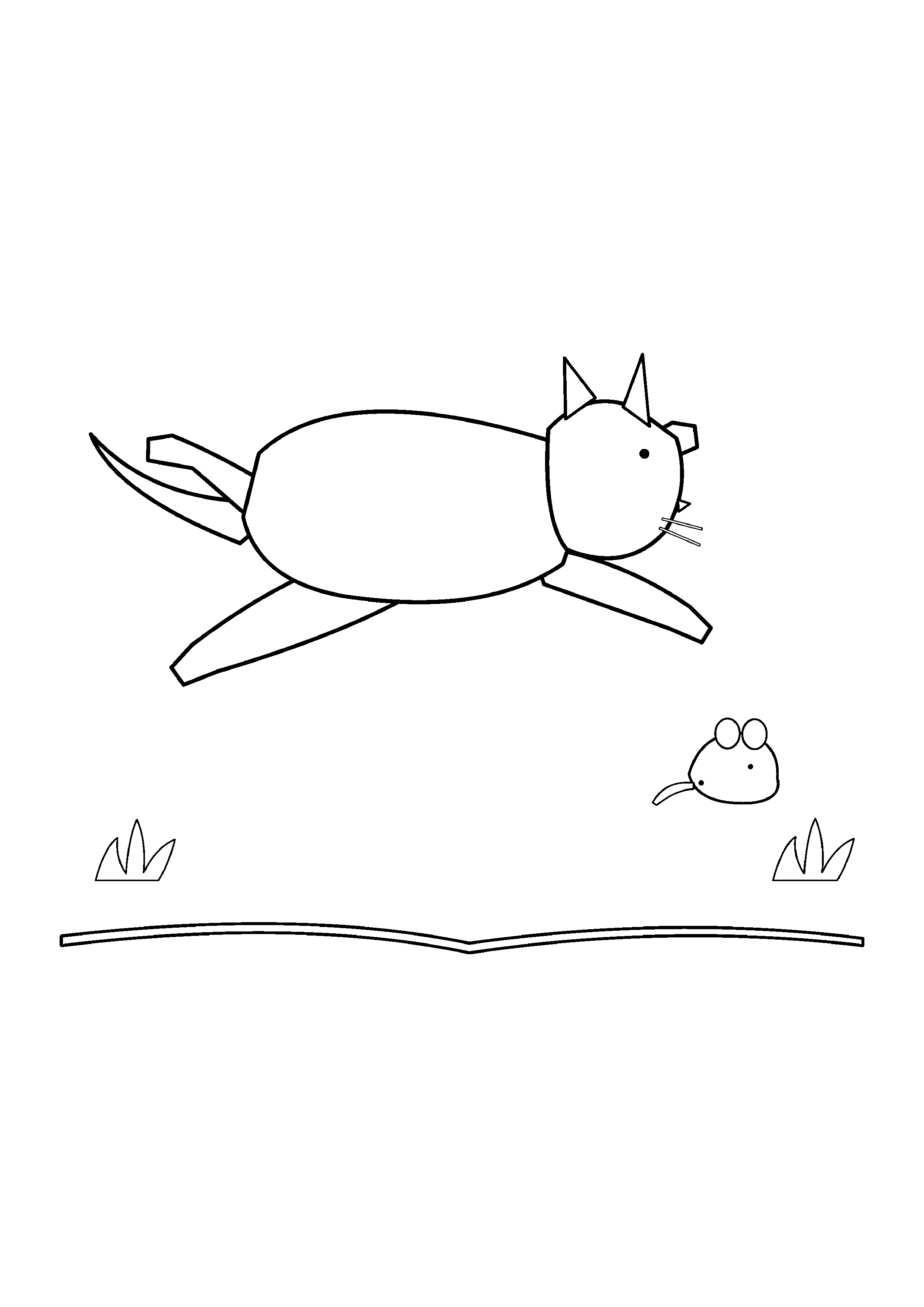 A running cat pursues a small mouse between garden plants.