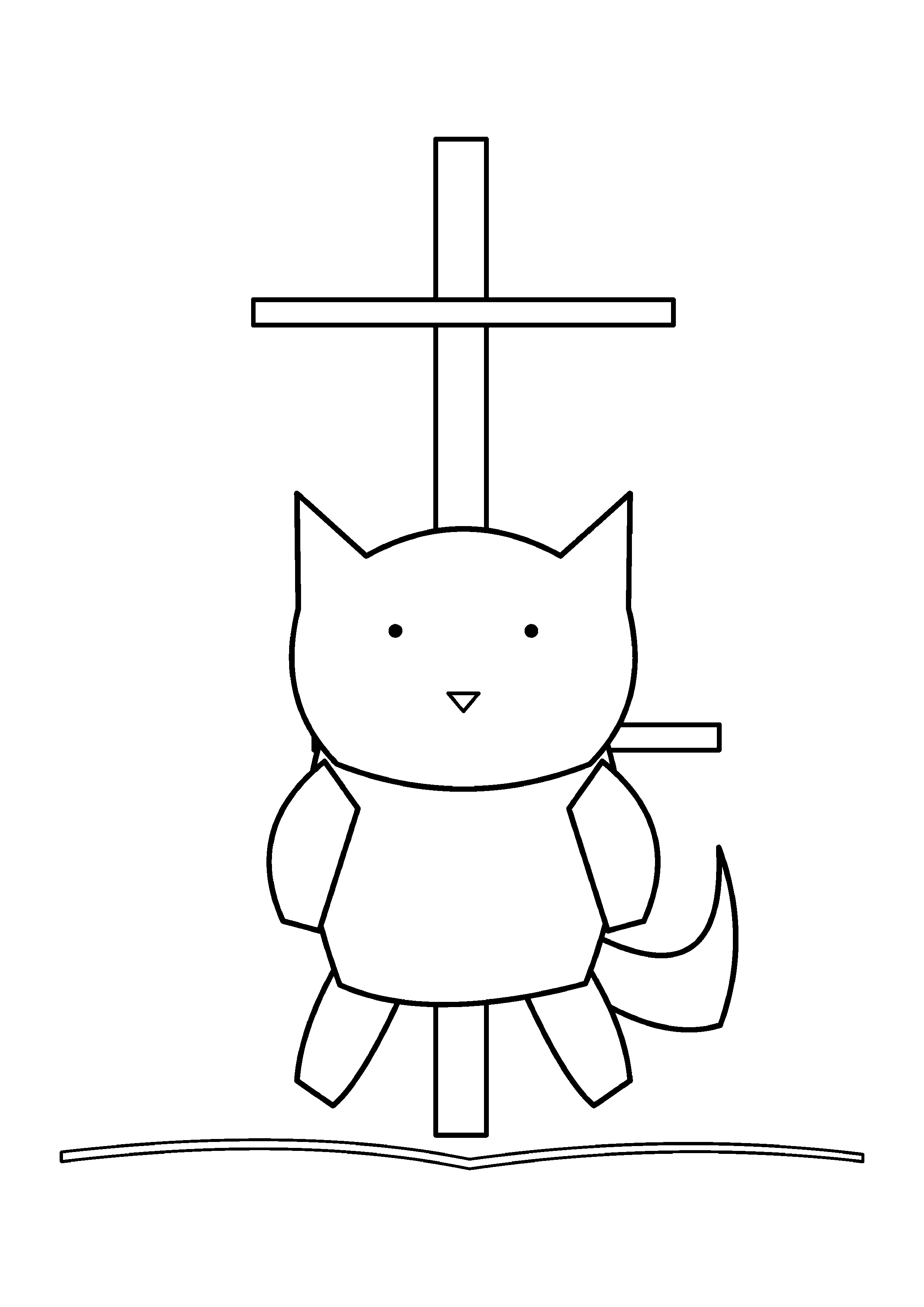 A cat climbs the central post of a tall scratching tree.