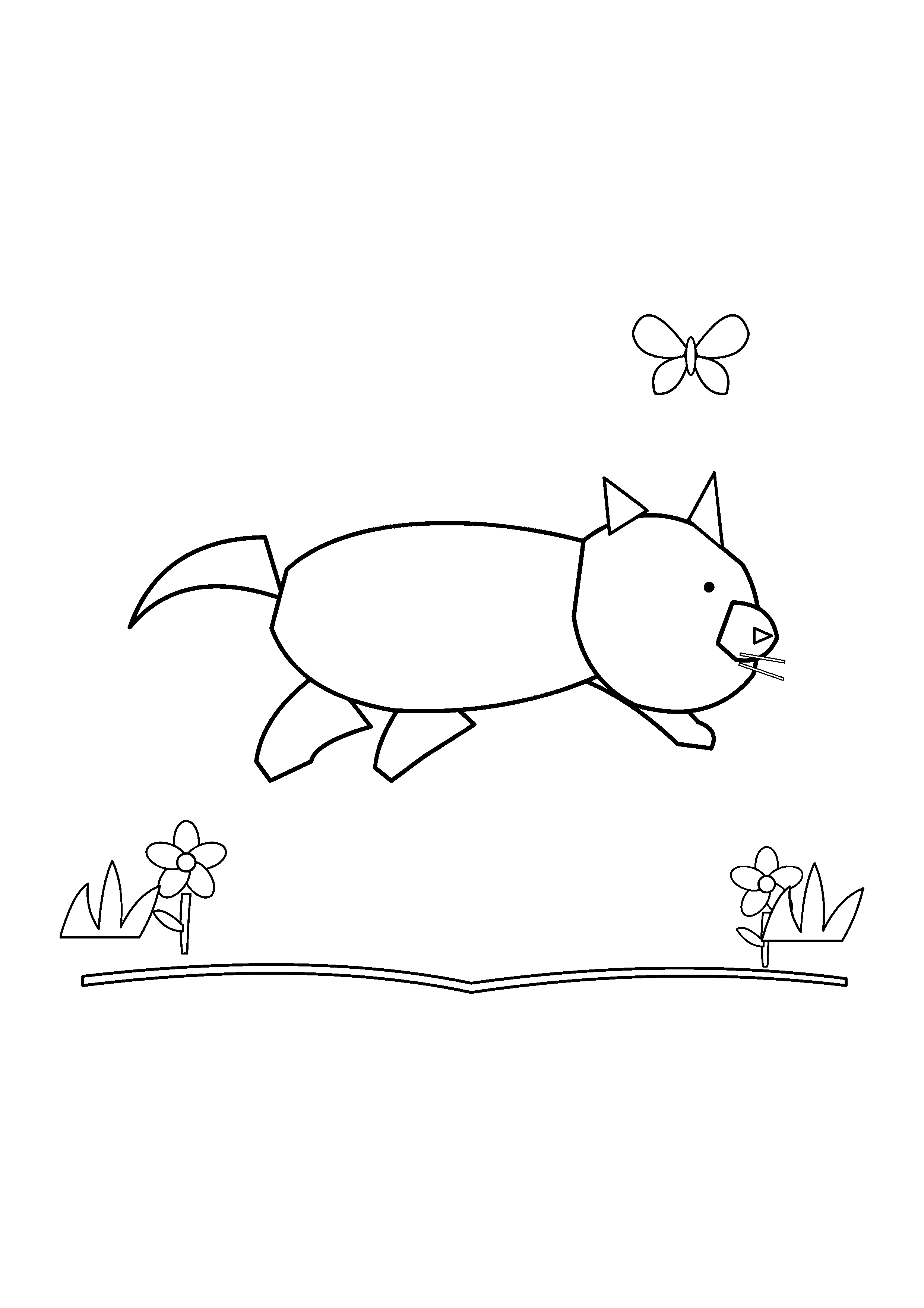 A crouching cat stalks a butterfly above garden flowers.