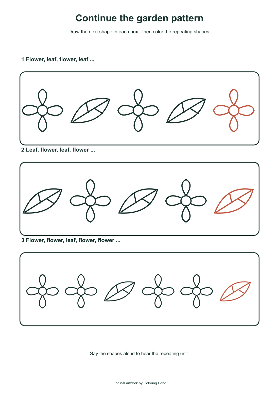 Same-source answer guide showing a flower in row one and leaves in rows two and three