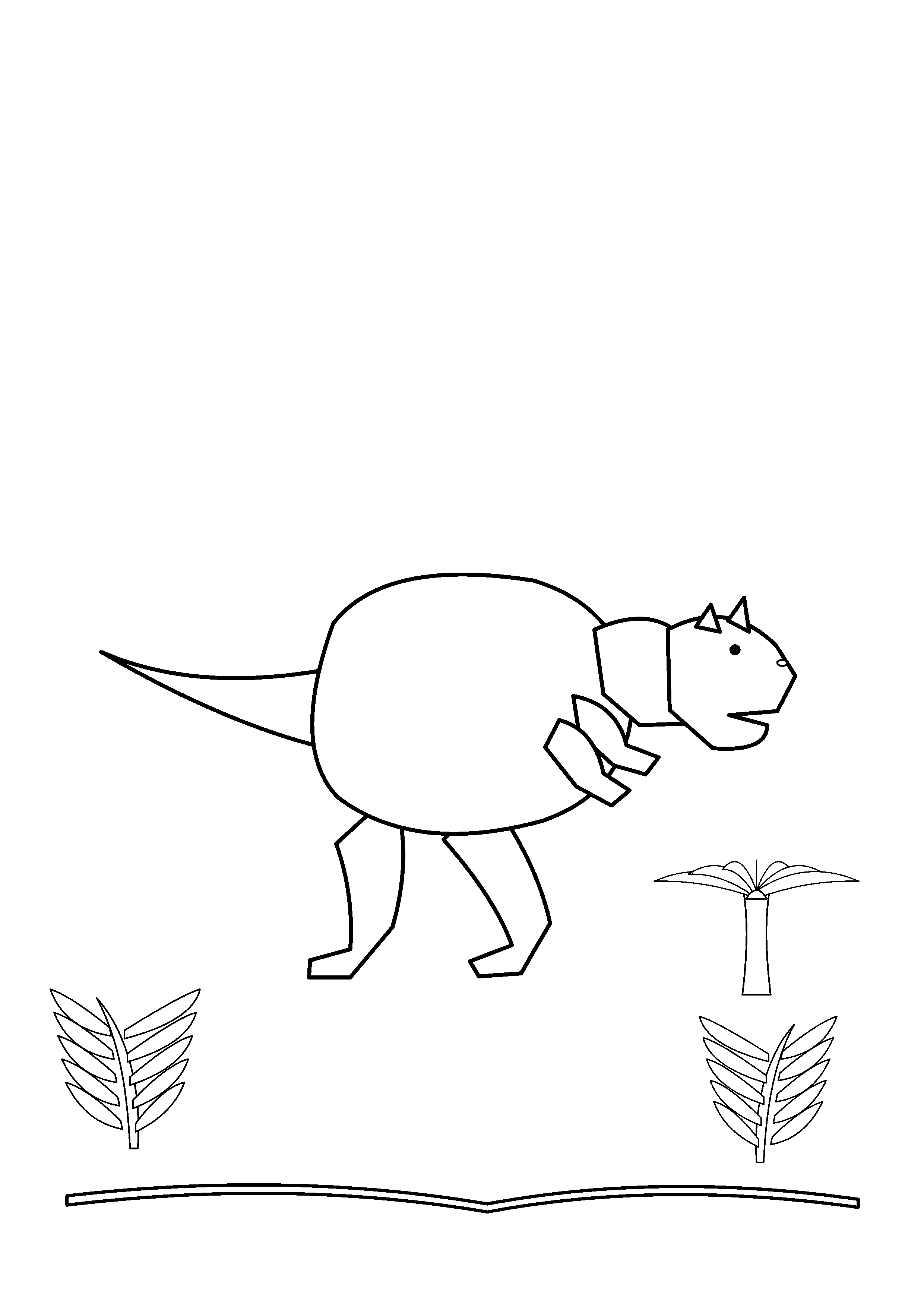 An Allosaurus walks past the edge of a fern forest.