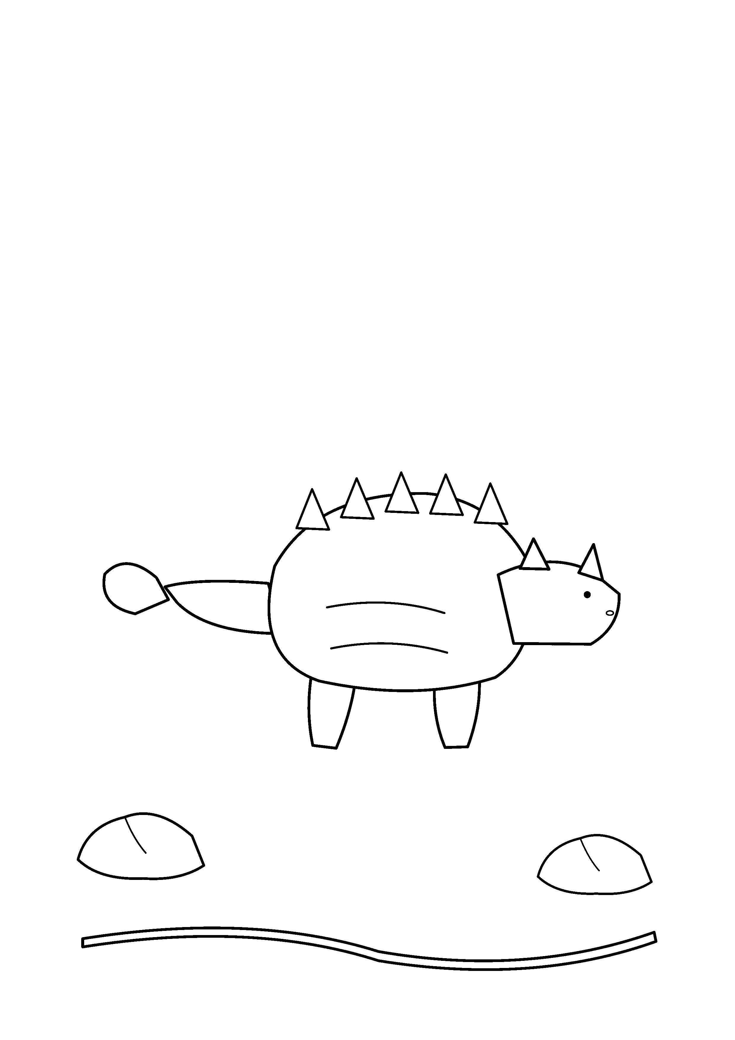An Ankylosaurus crosses a path of large smooth rocks.