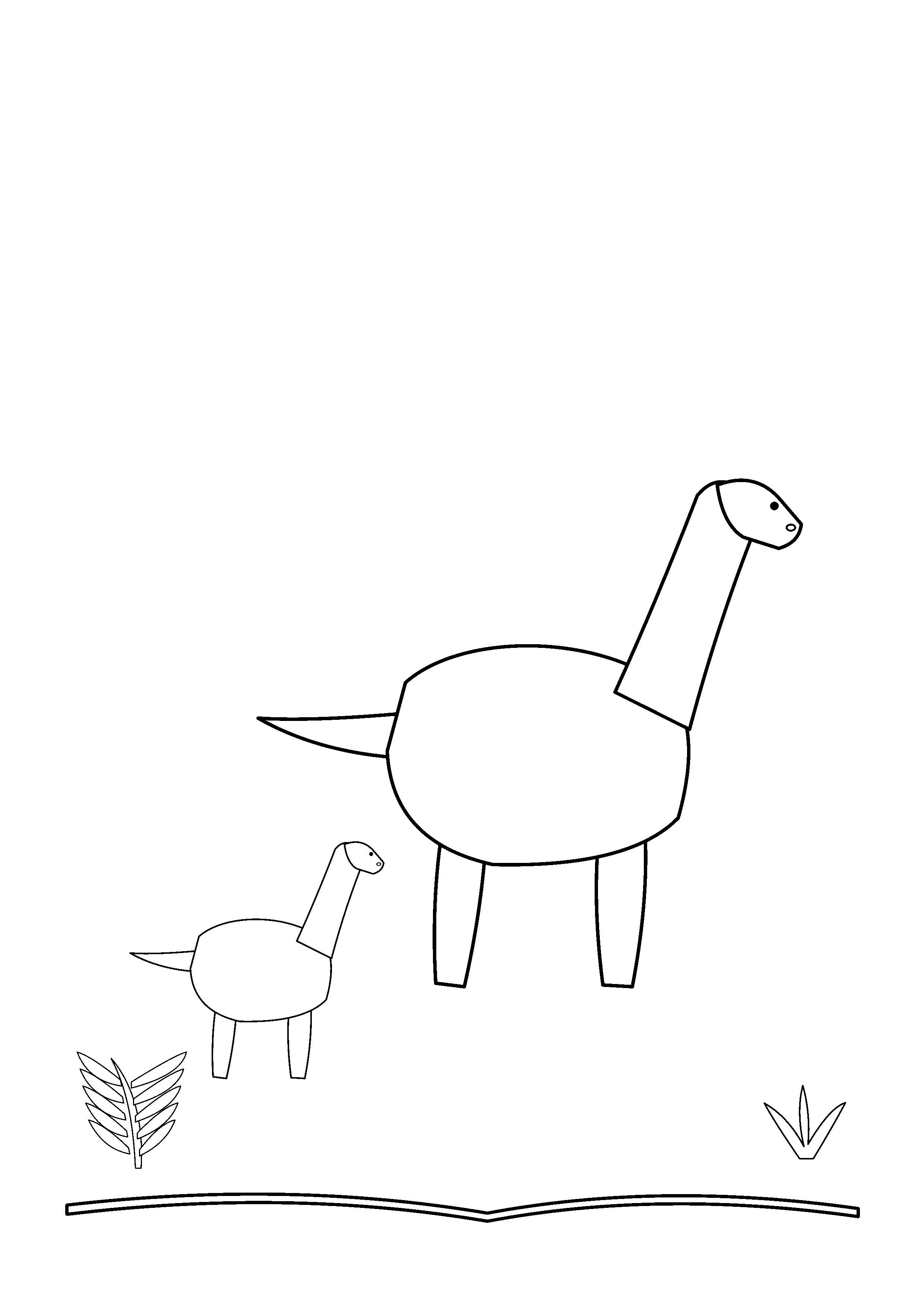An adult Apatosaurus walks beside a small baby Apatosaurus.