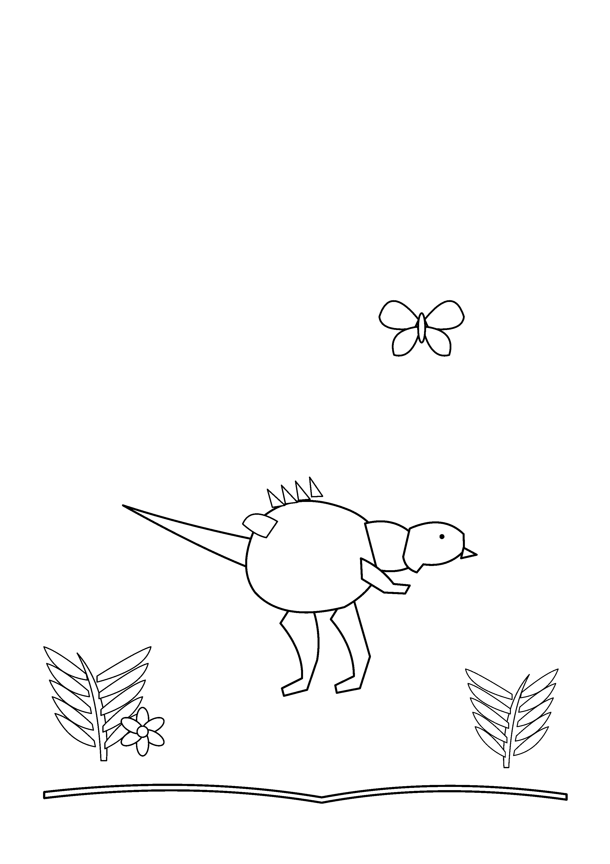 A small Compsognathus runs after a butterfly among ferns.
