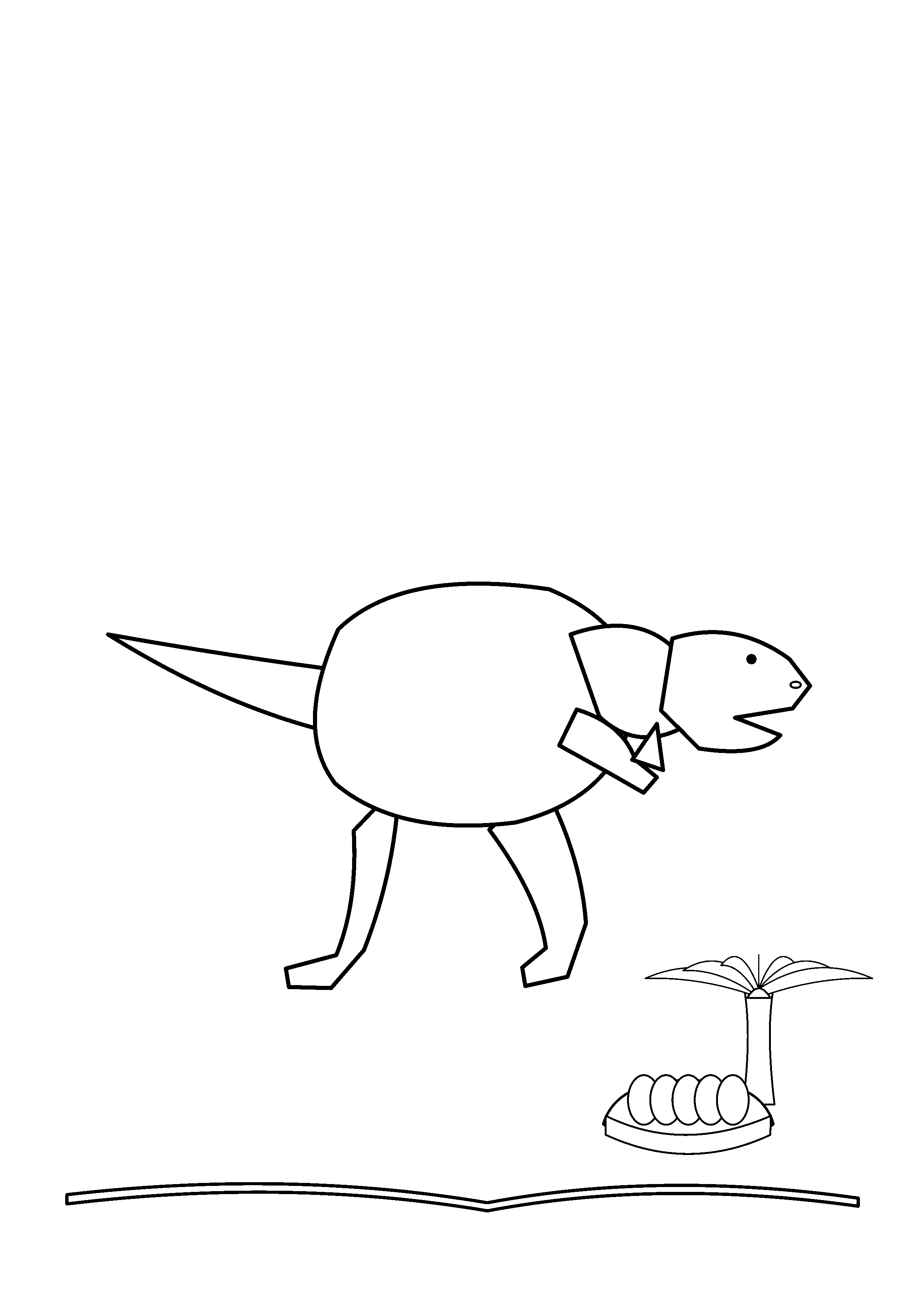 An Iguanodon looks at a nest of unmarked eggs.