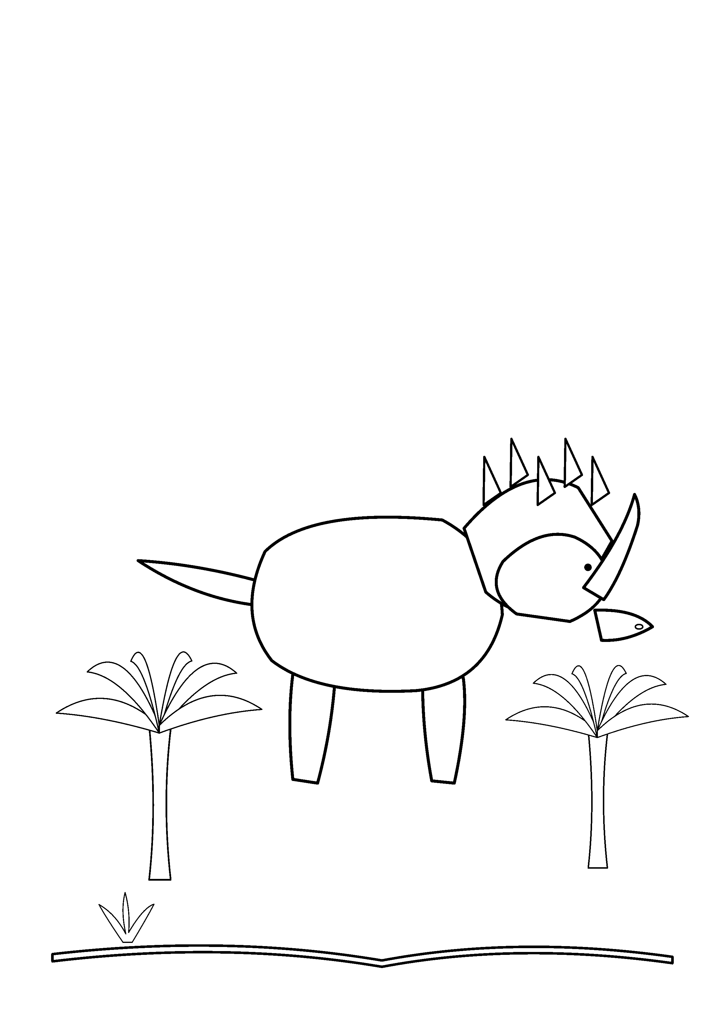 A spiked-frill Styracosaurus stands among palm trees.