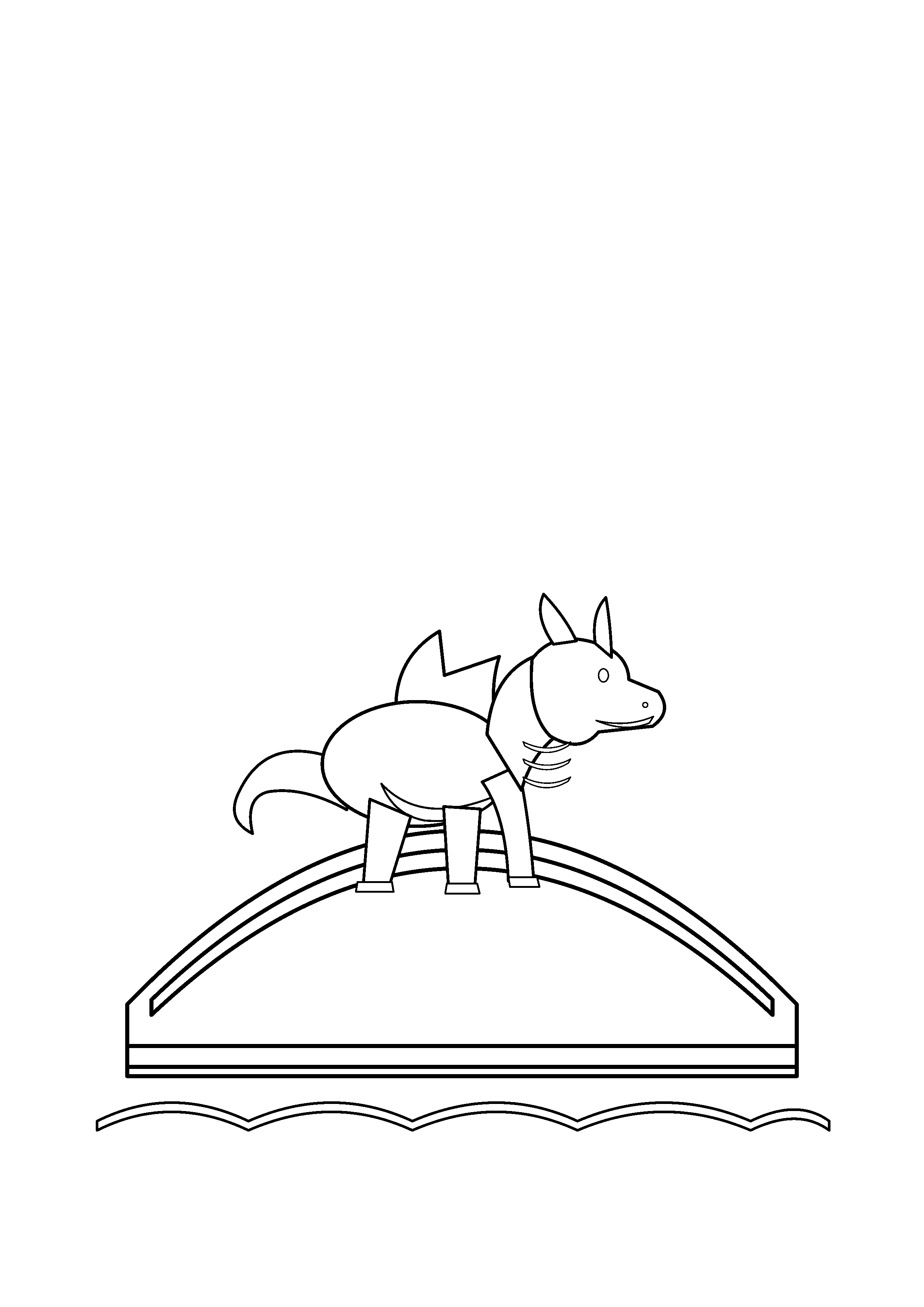 A dragon walks across an arched stone bridge over a stream.