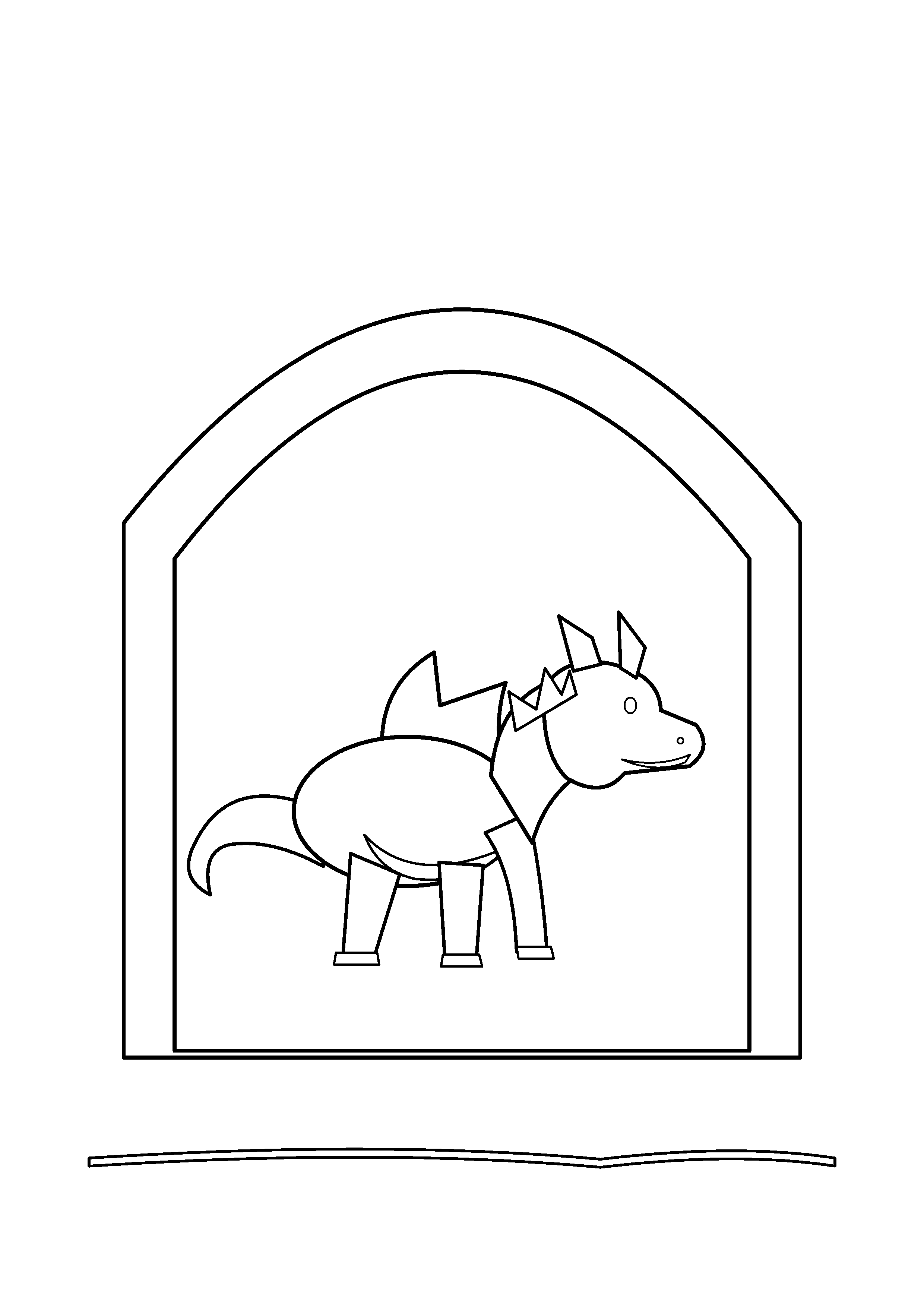 A dragon steps through the opening of a rocky cave.