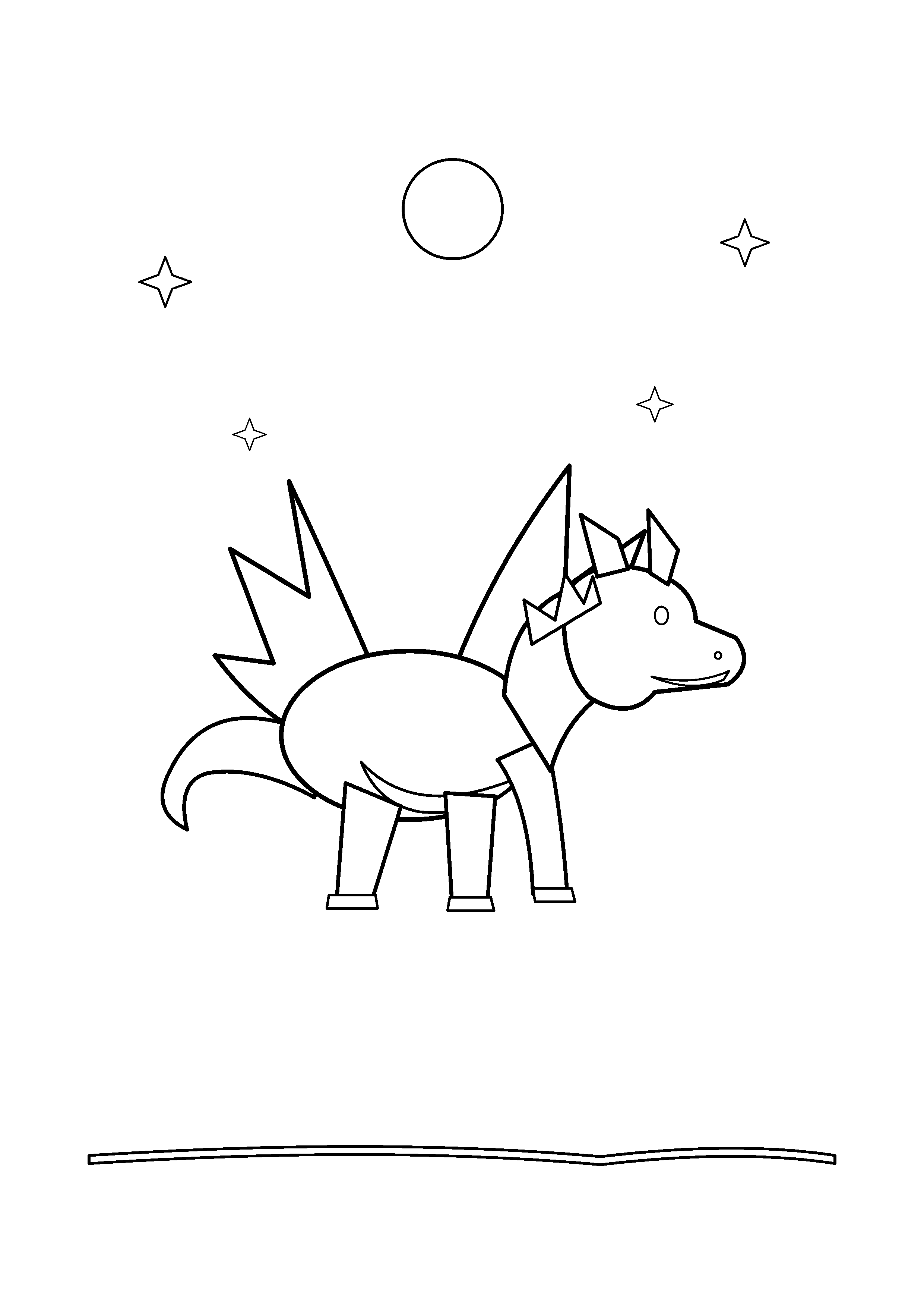 A dragon spreads its wings beneath a sky filled with stars.