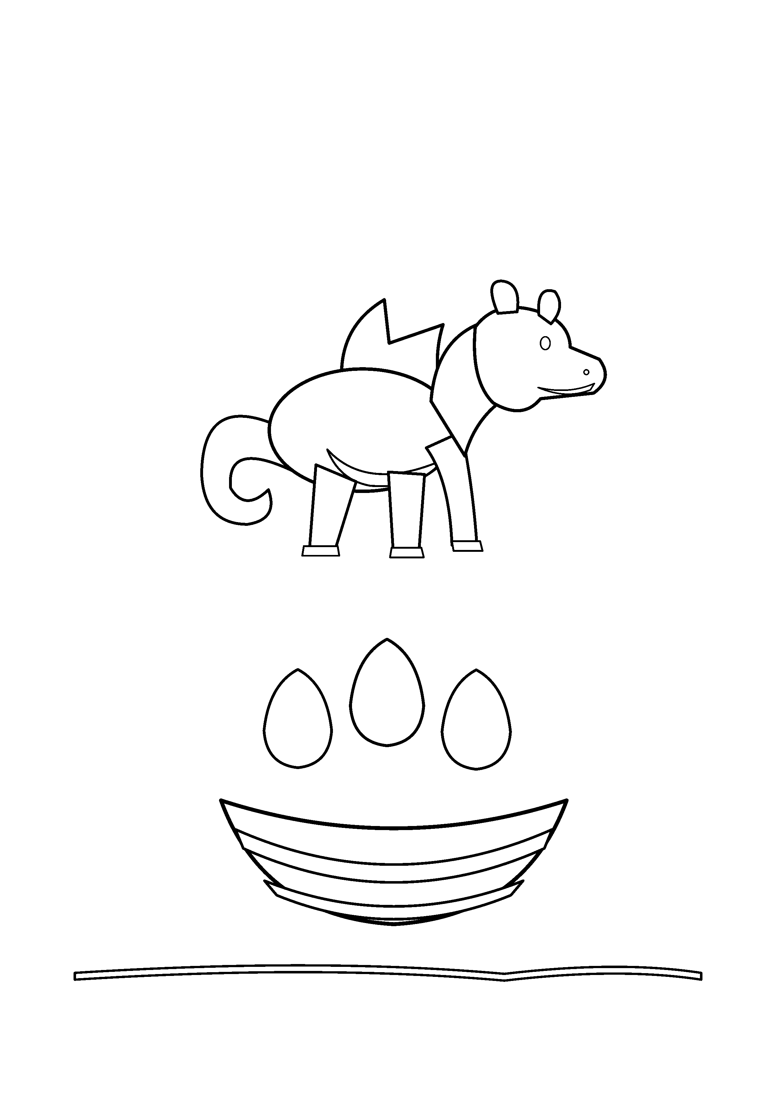 A dragon watches three large eggs in a woven nest.