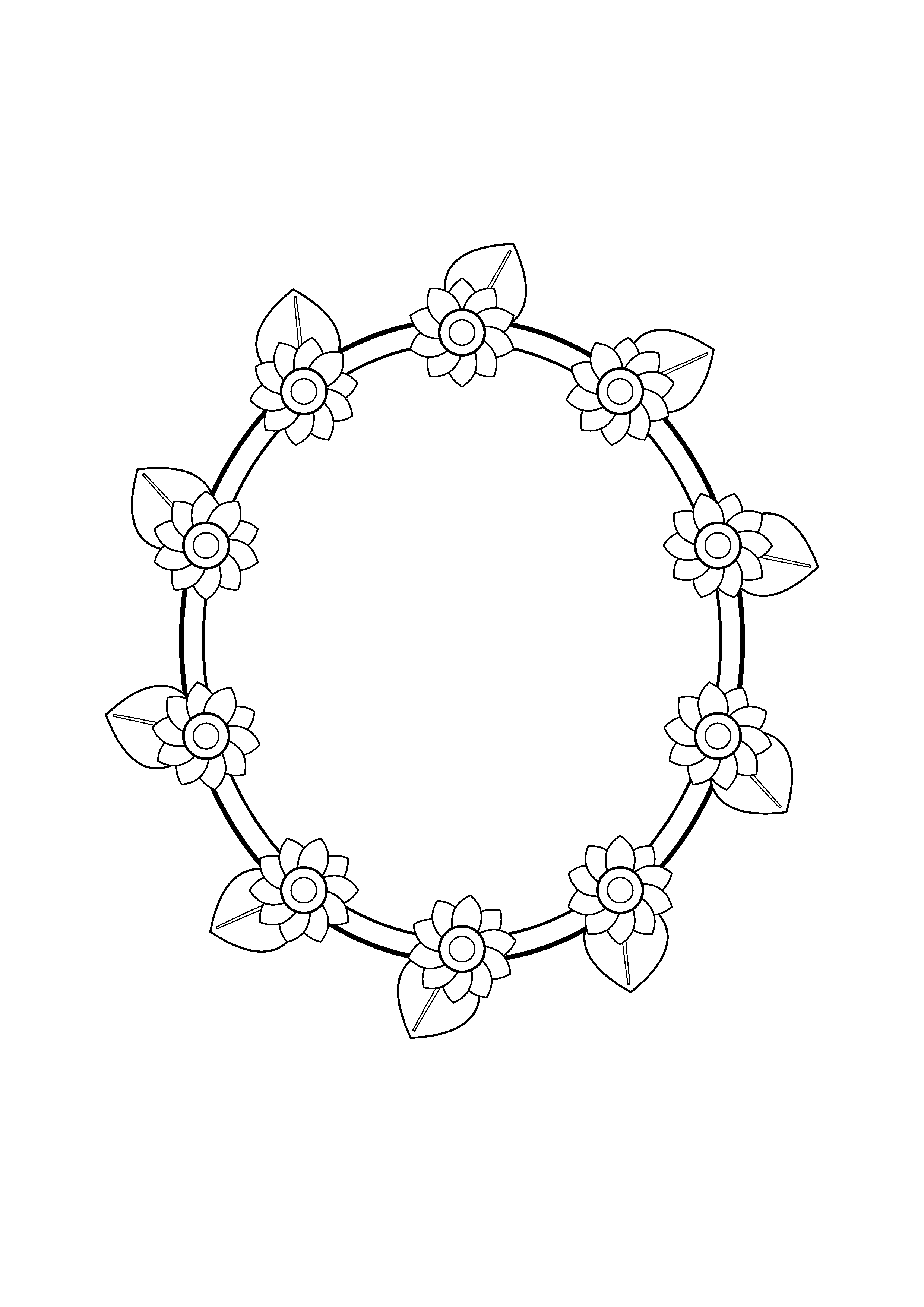 Daisies and leaves form a round open wreath.
