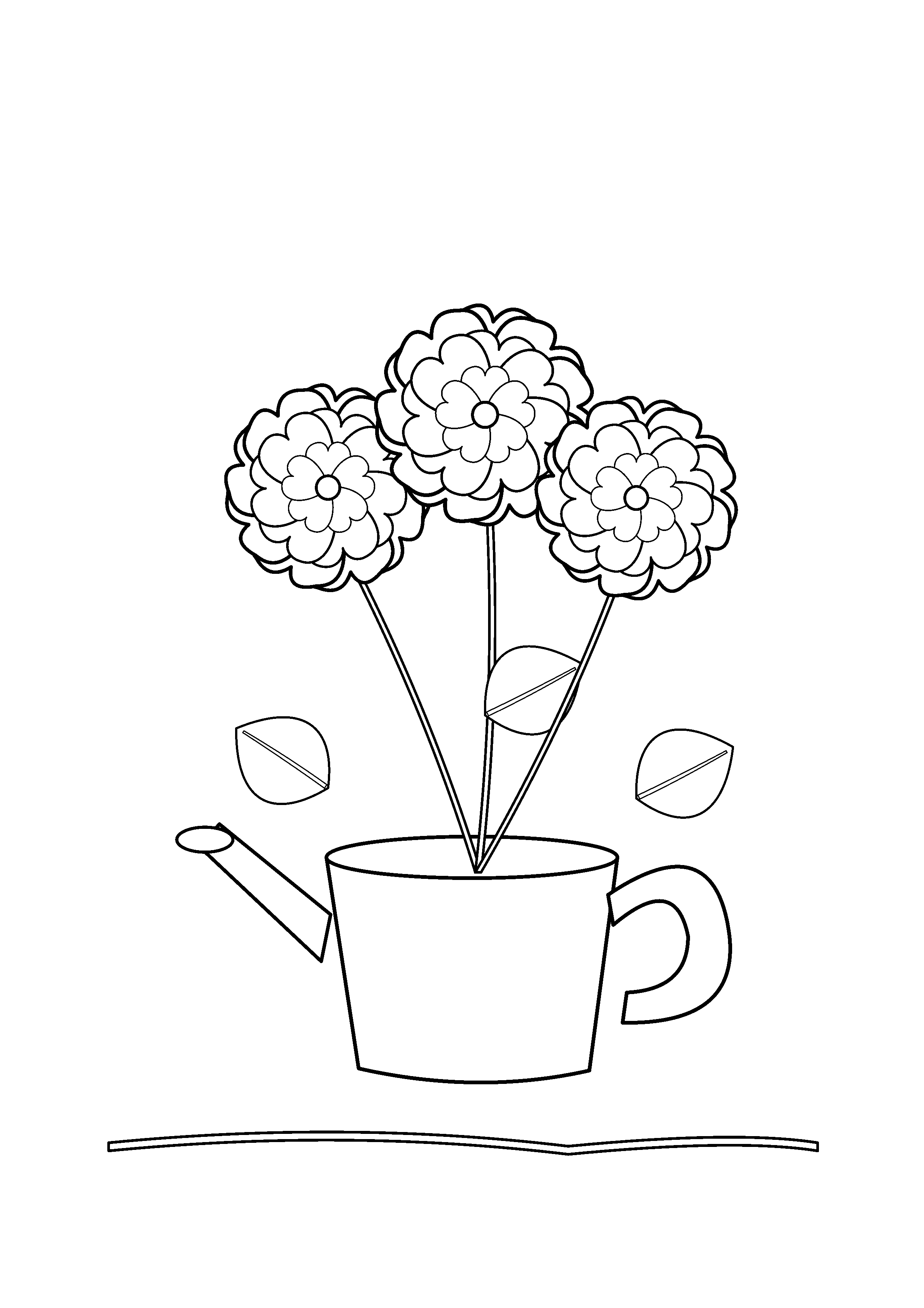 Three large peonies fill a plain garden watering can.