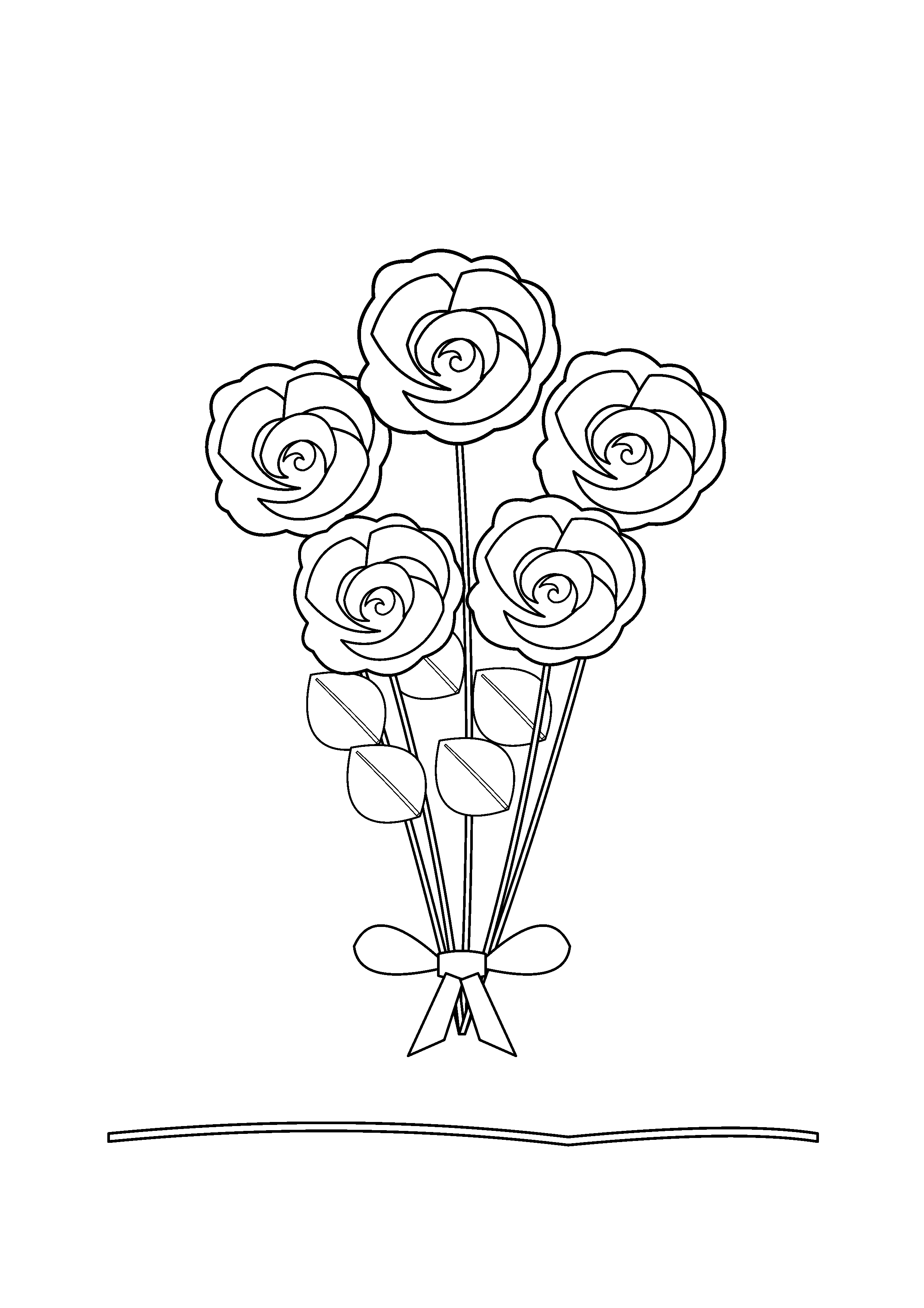 Five open roses form a hand-tied bouquet with a plain ribbon.