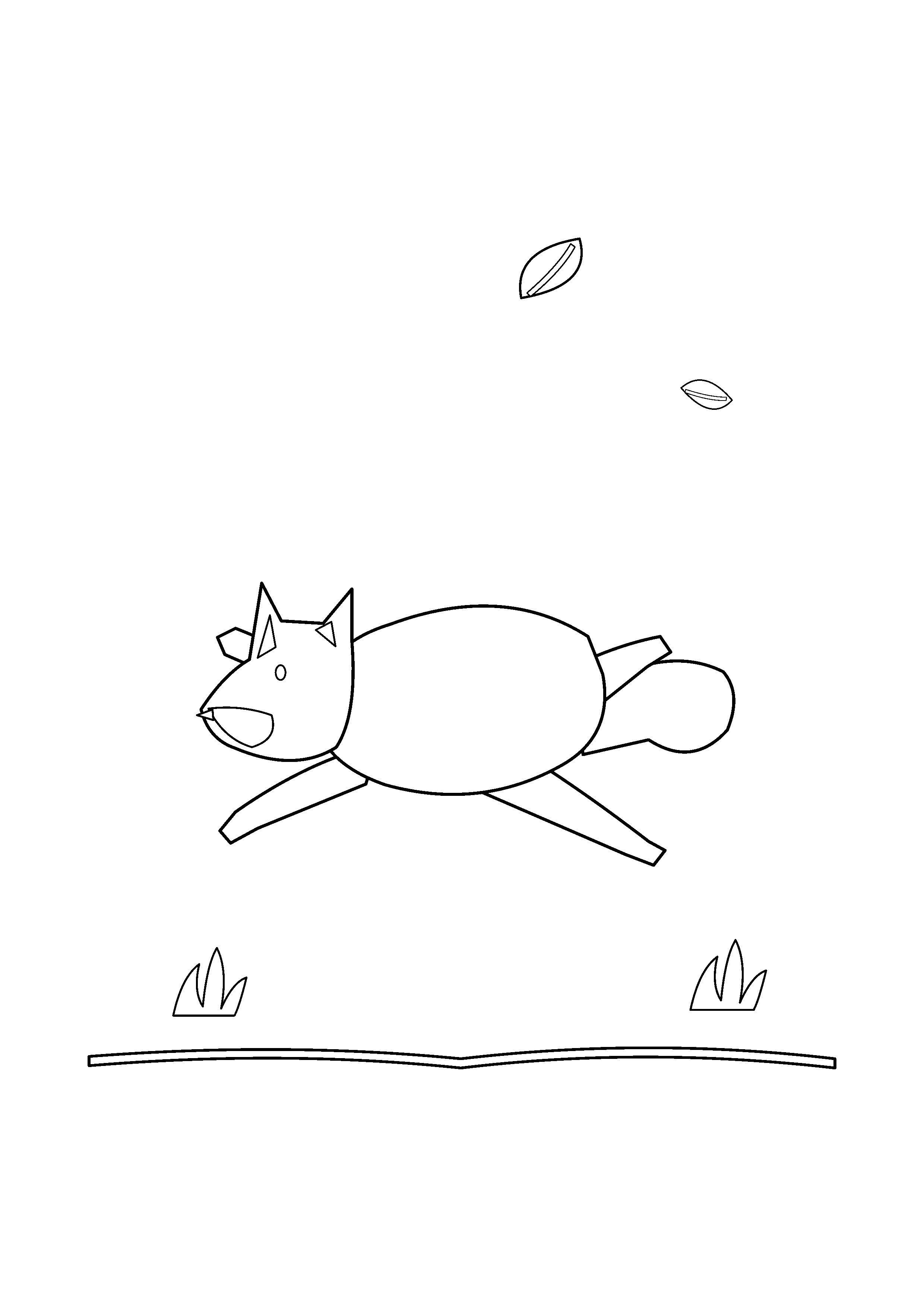 A fox leaps toward one broad leaf drifting through the air.