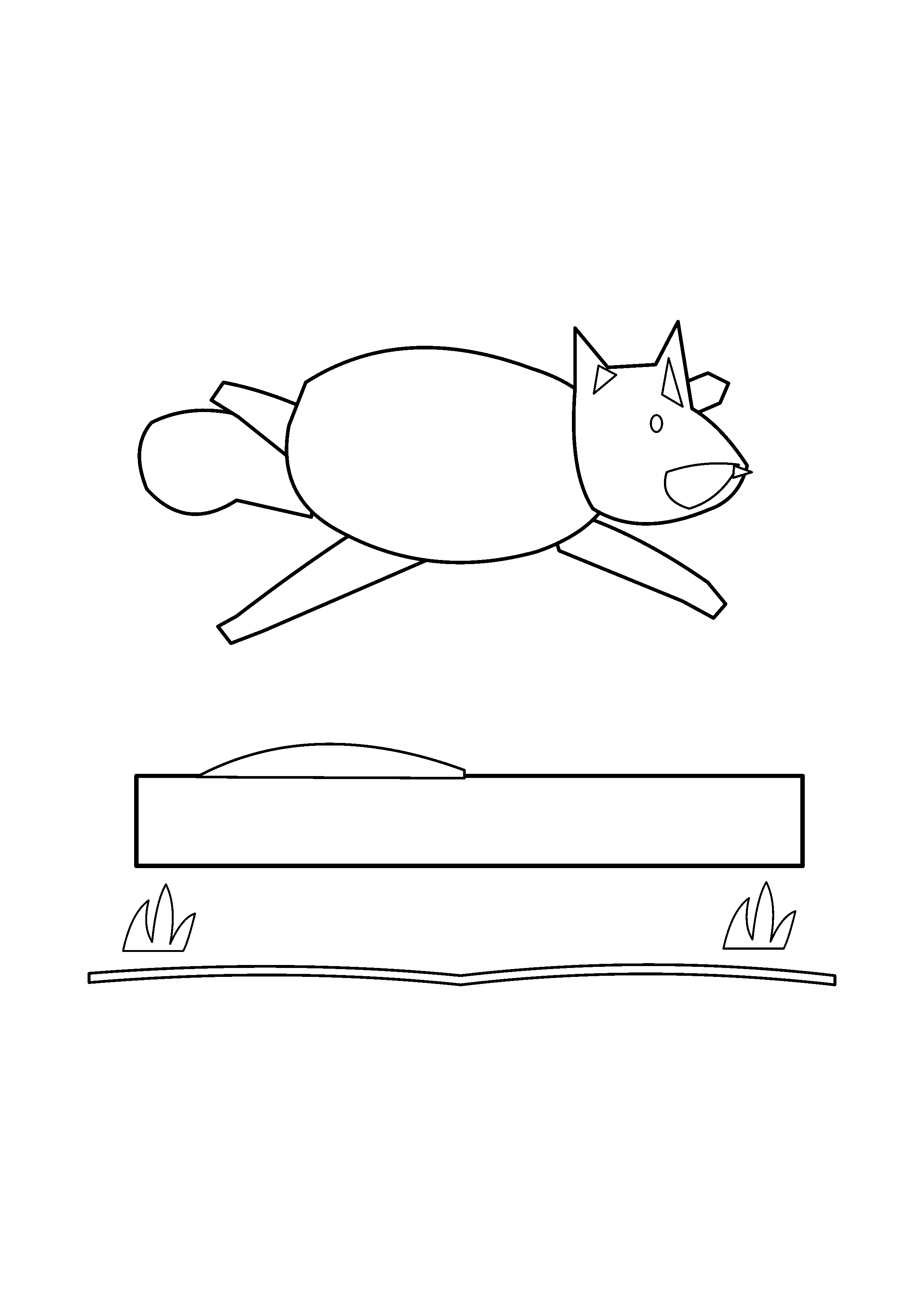 A fox stretches through the air above a fallen forest log.