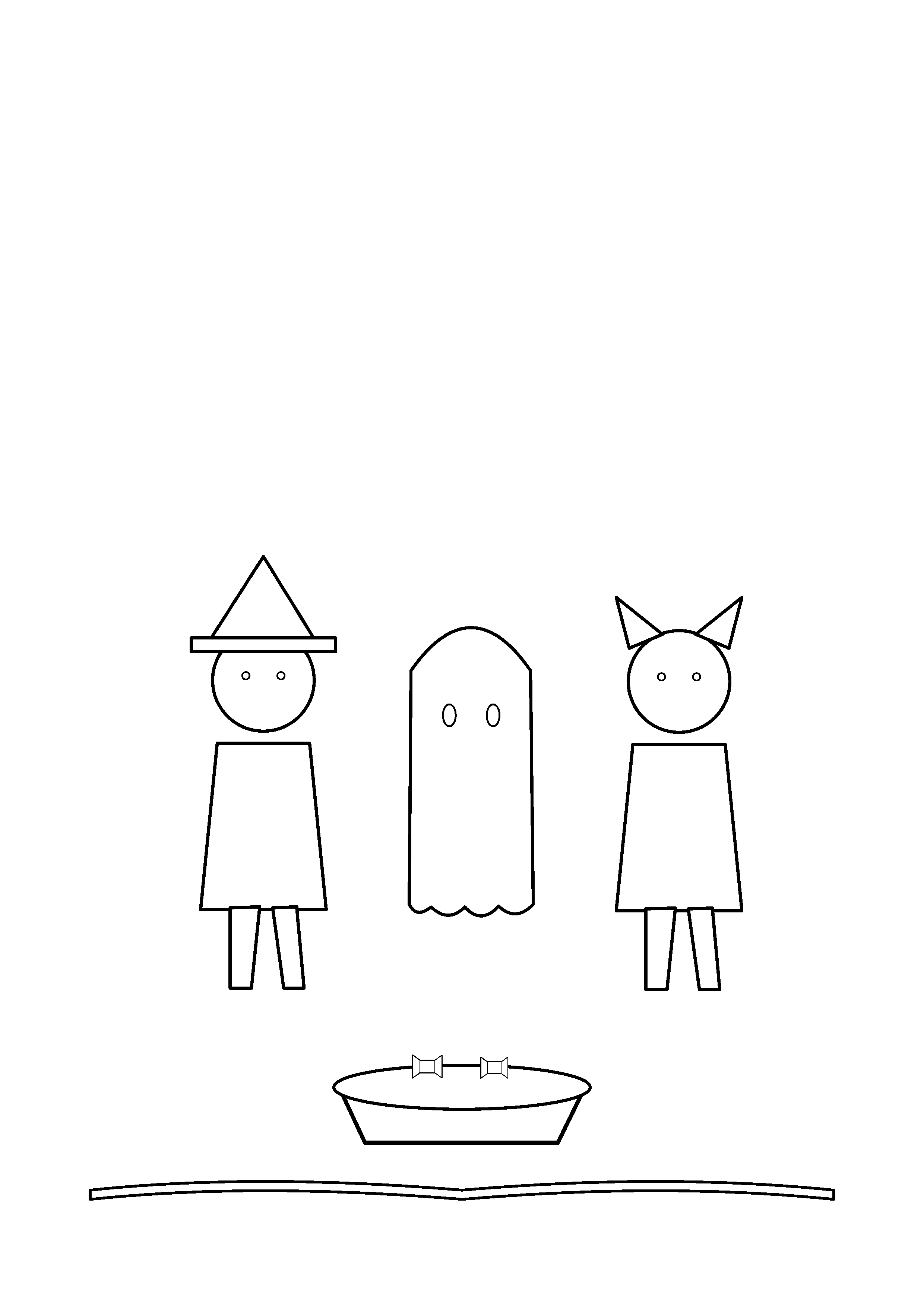 Three children in simple handmade costumes gather beside a candy bowl.