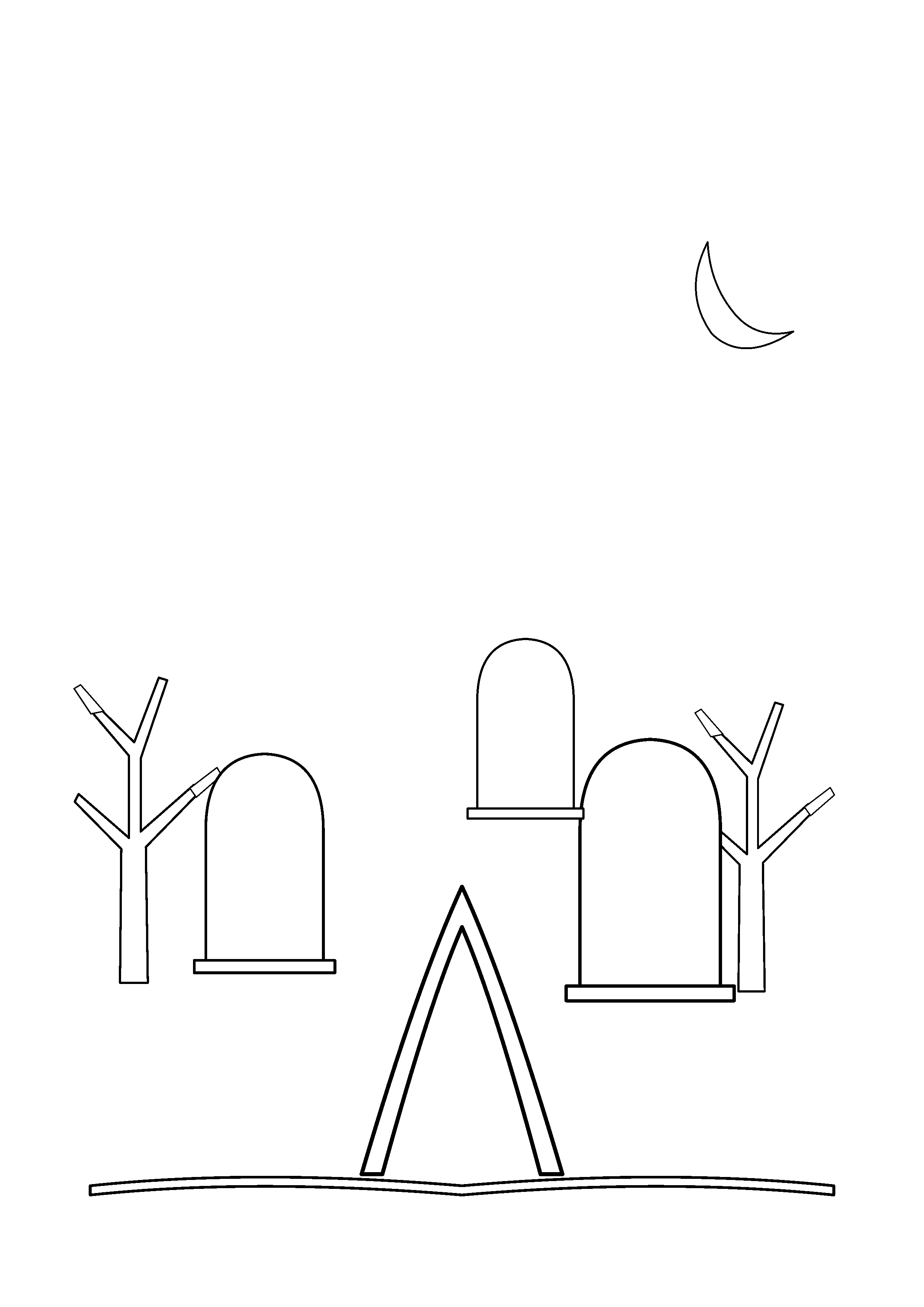 A curved path winds between blank grave markers and bare trees.