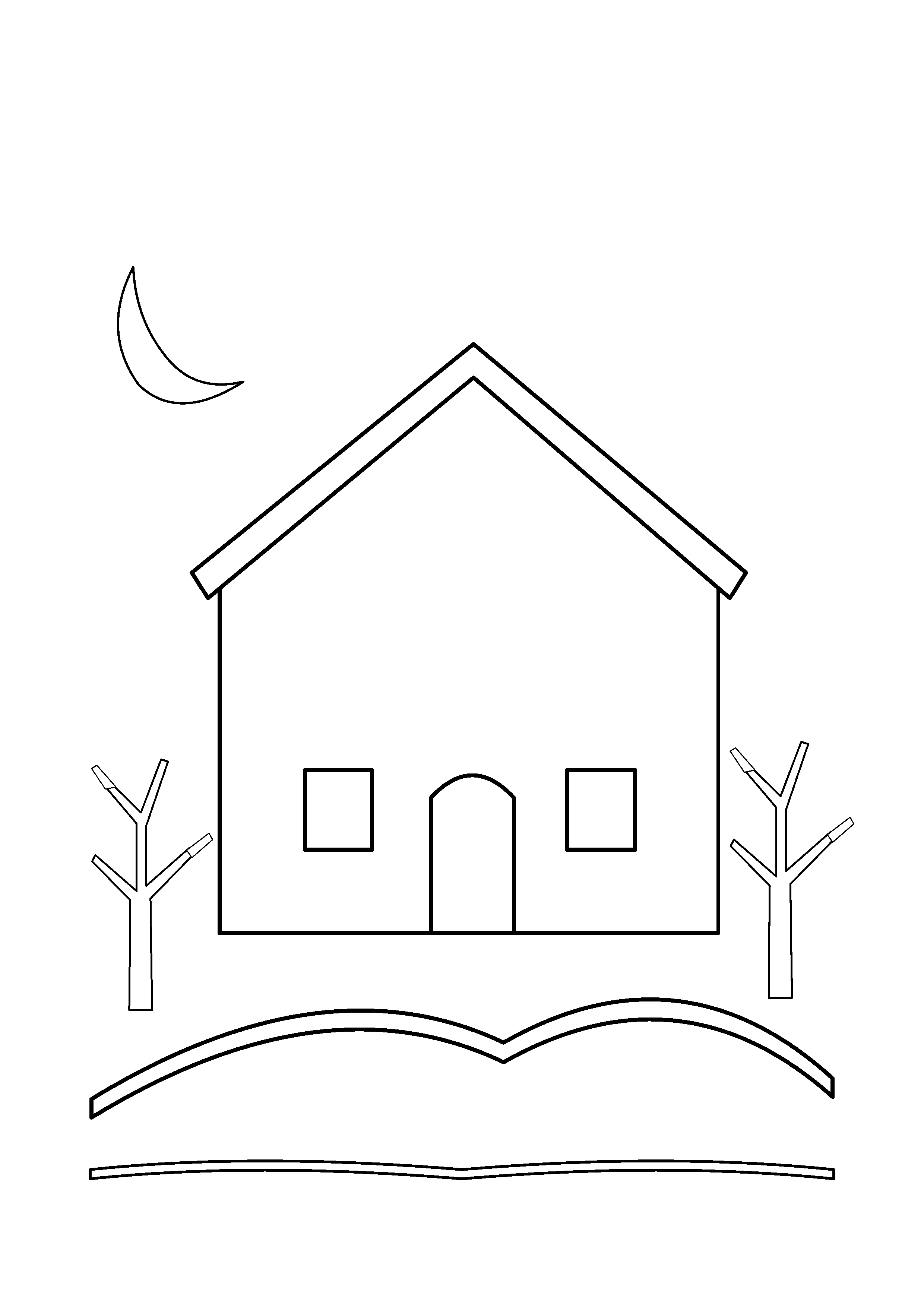 A crooked old house stands above a winding path and bare trees.