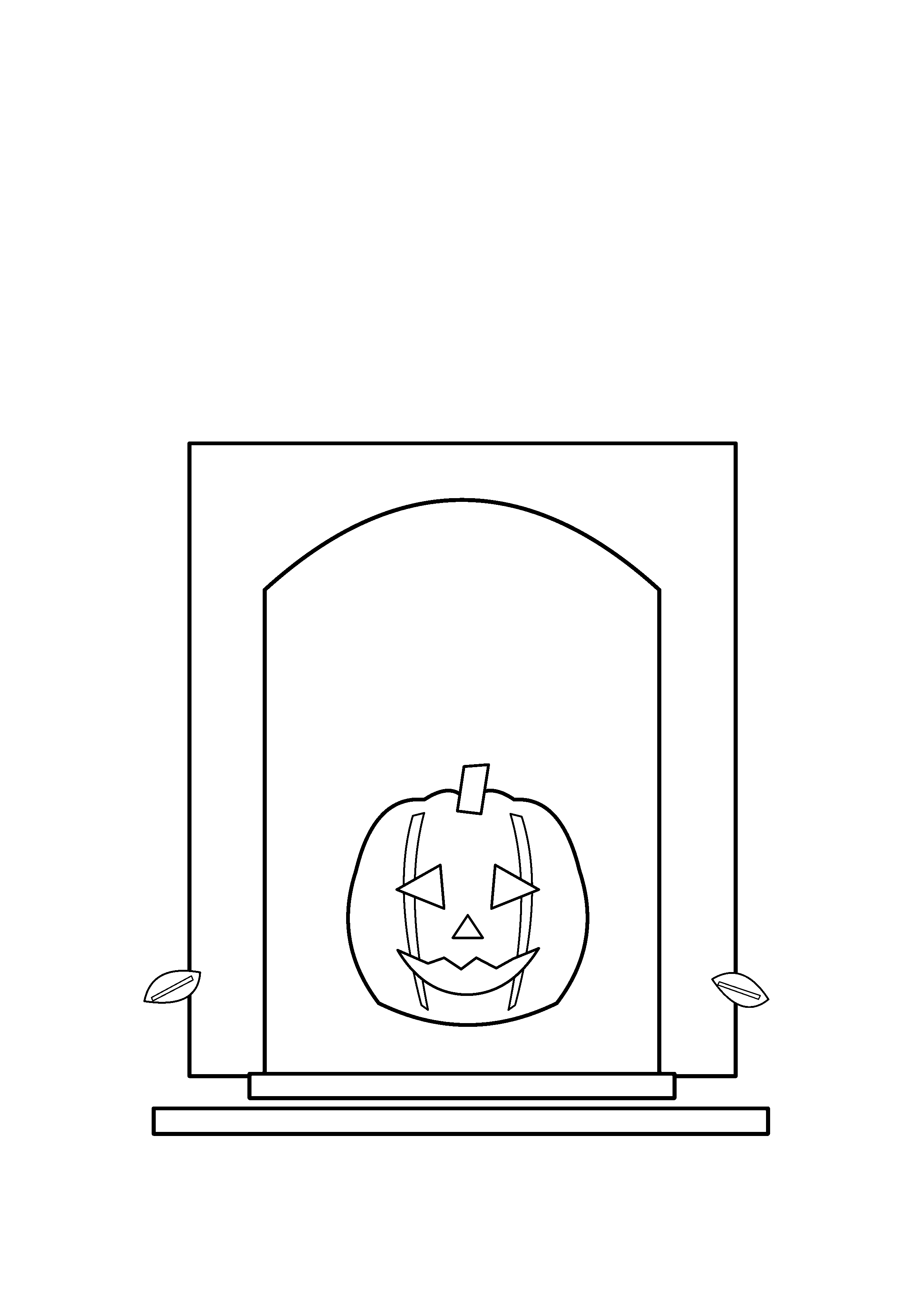 A carved pumpkin lantern sits beside the steps of a plain doorway.