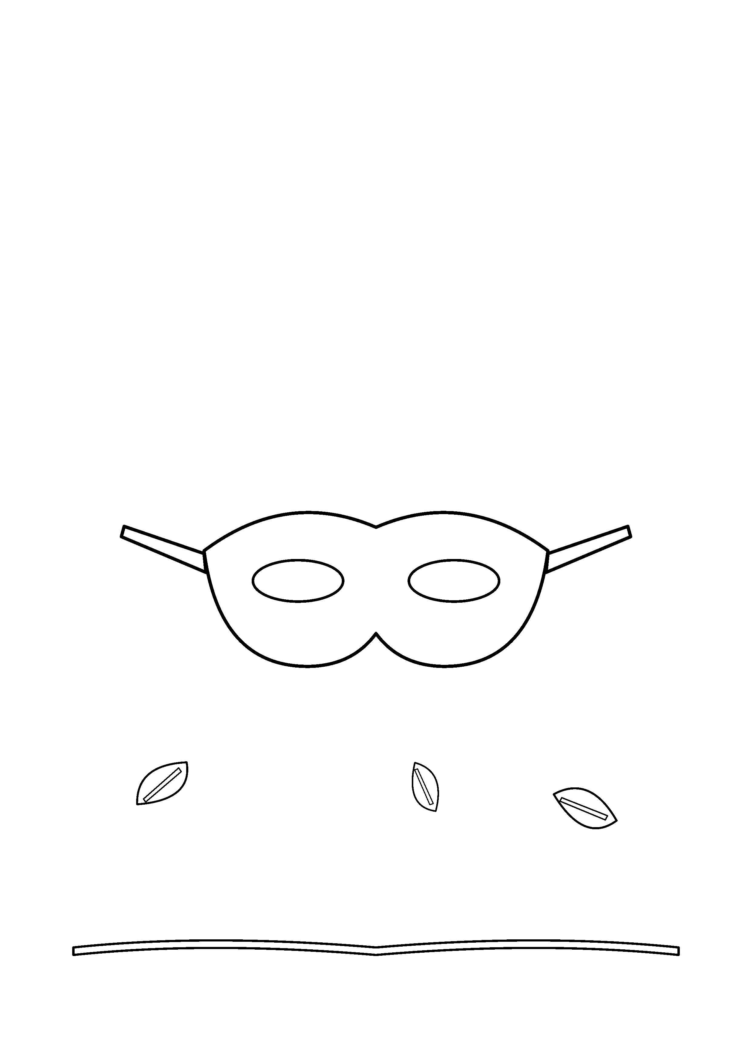 A plain costume mask lies among a few broad fallen leaves.