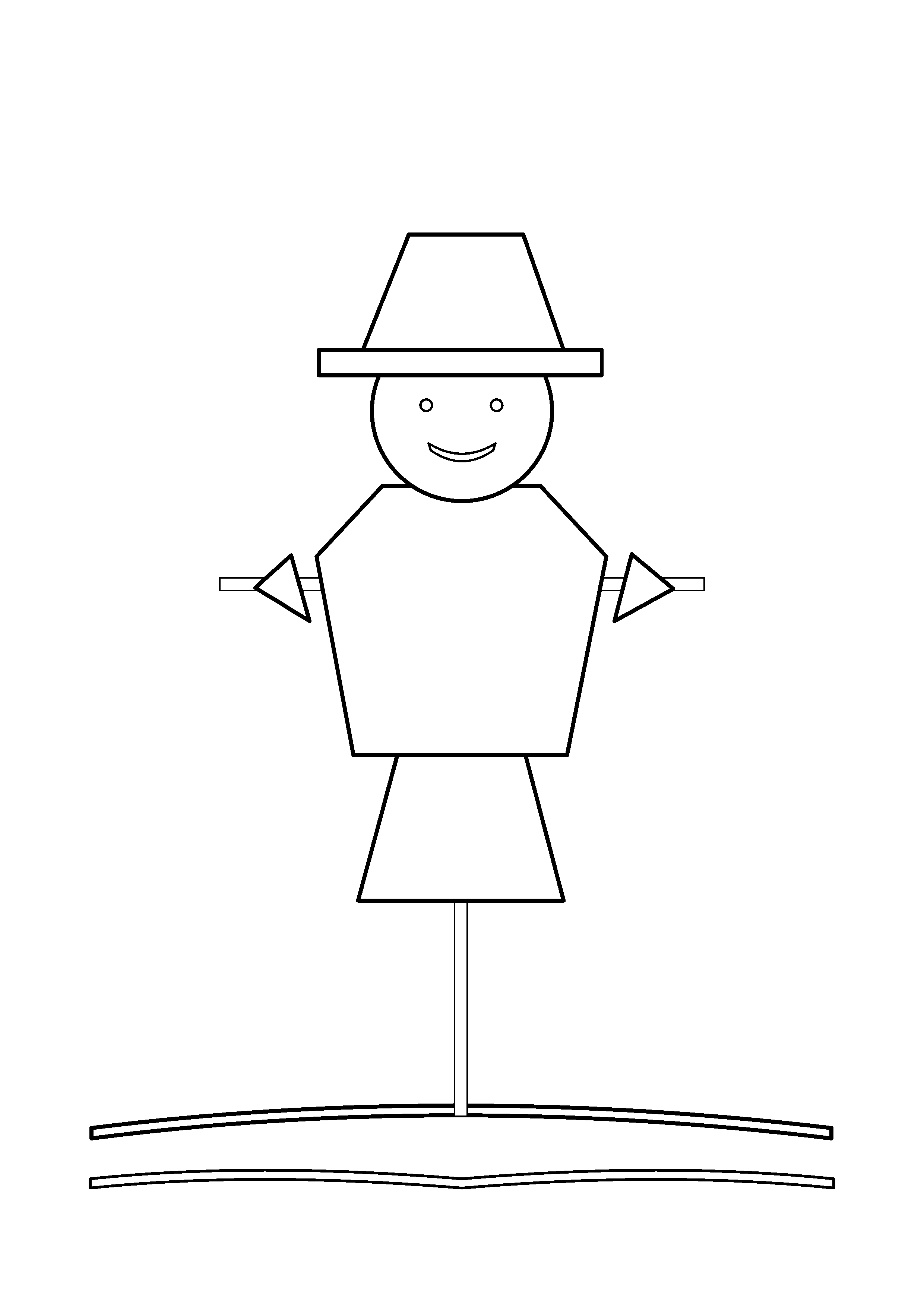 A scarecrow stands among tall stalks beneath a broad hat.