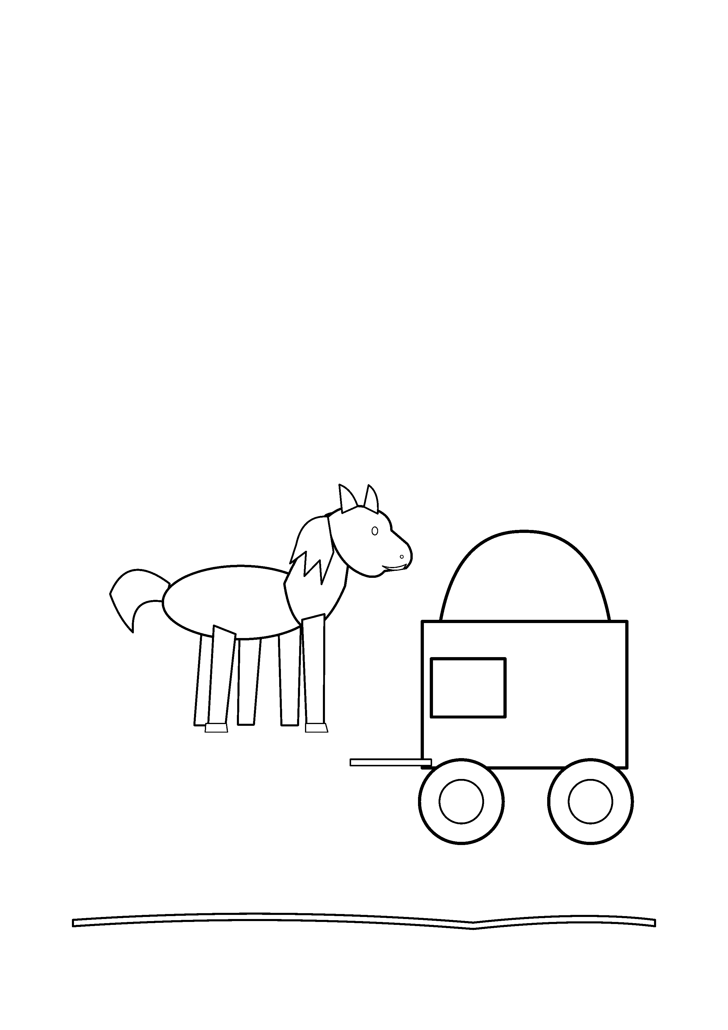 A horse pulls a small carriage with two large wheels.