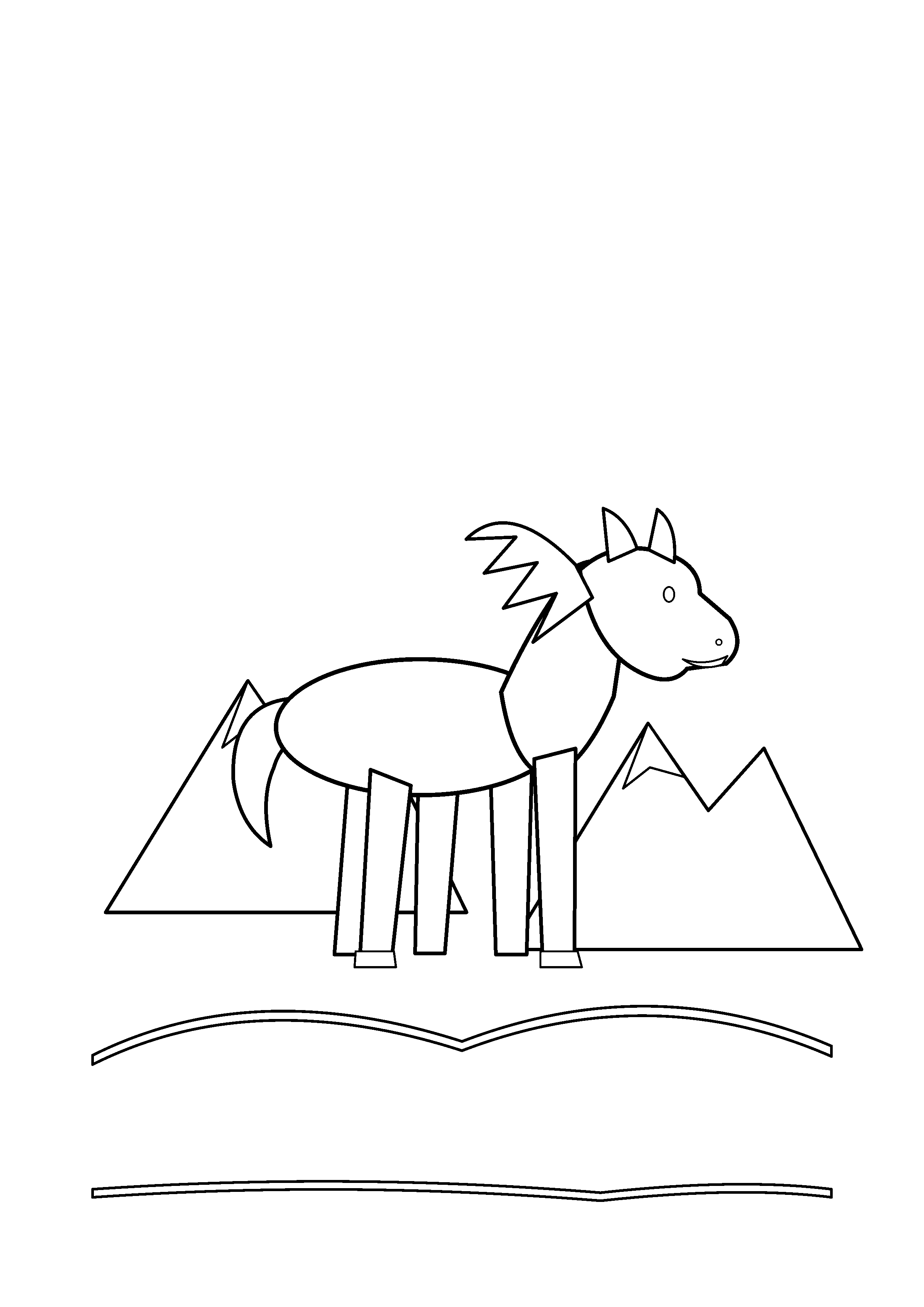 A horse stands on a grassy hill with distant mountains.