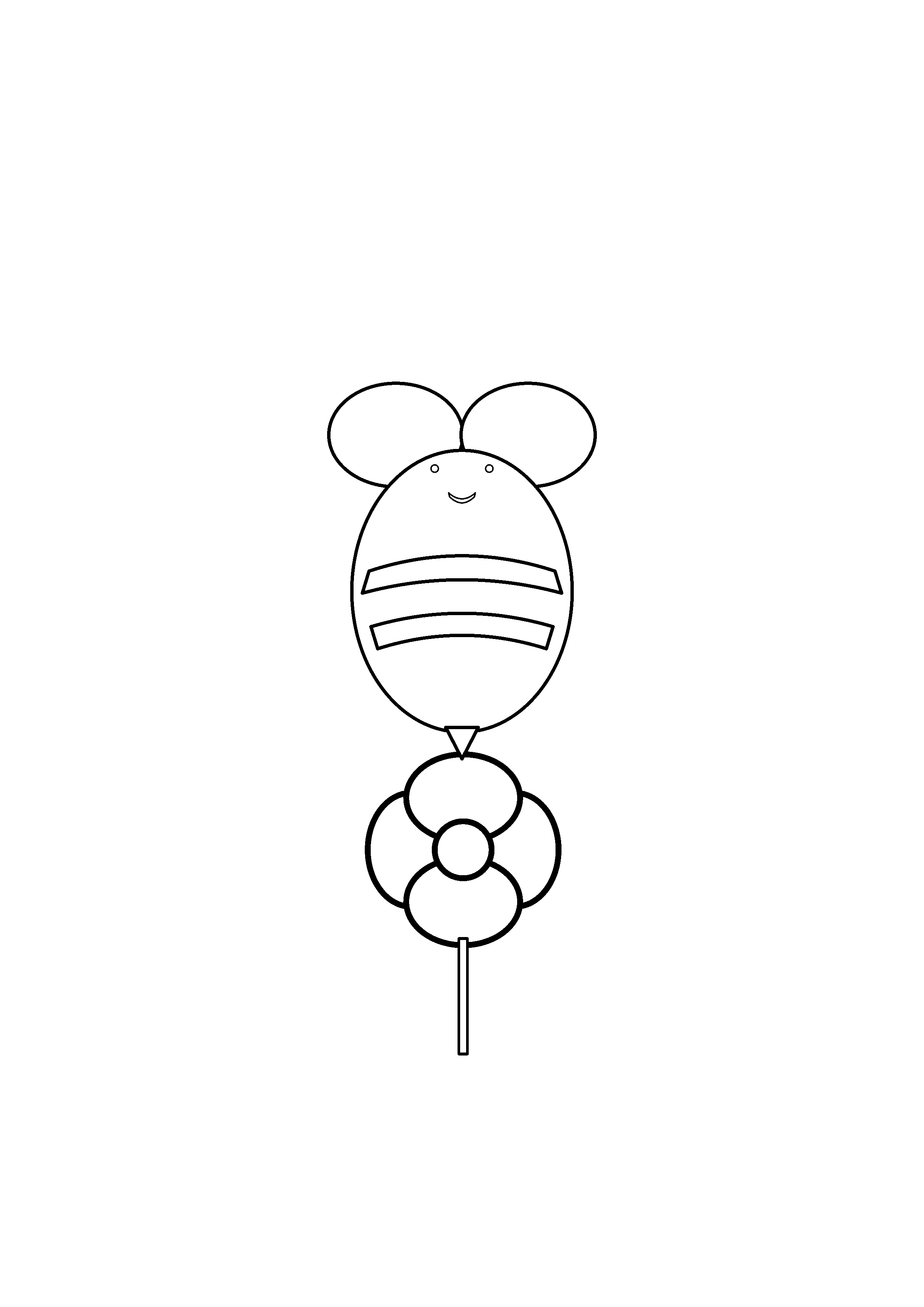 A little bee hovers above a five petal blossom.