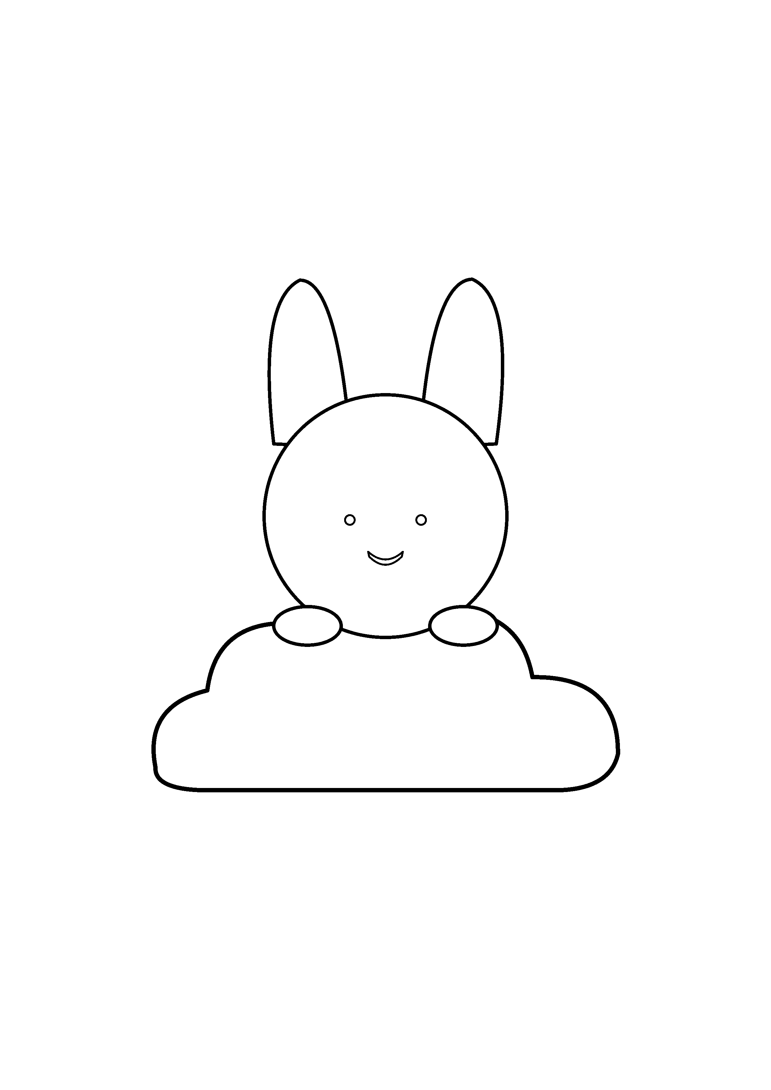 A long eared bunny peeks over a fluffy cloud.