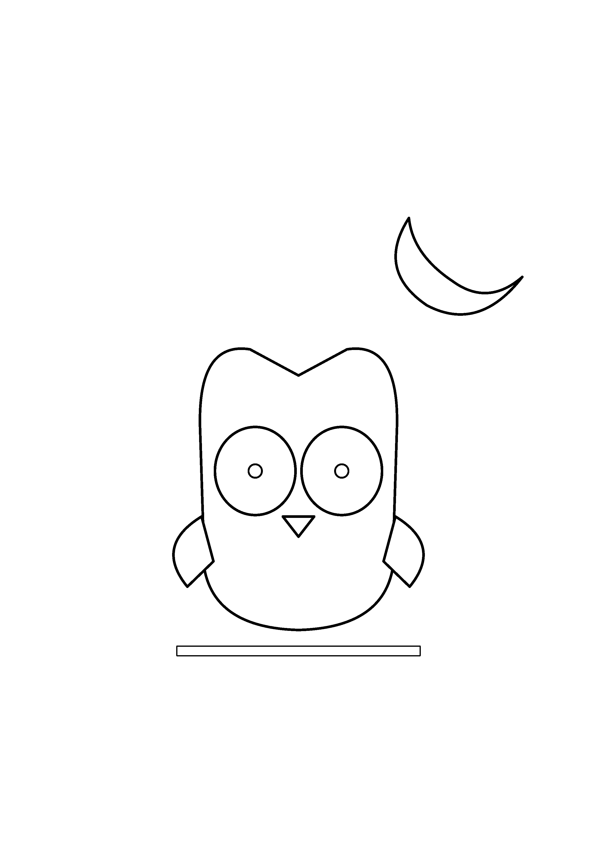 A small owl perches beneath a crescent moon.