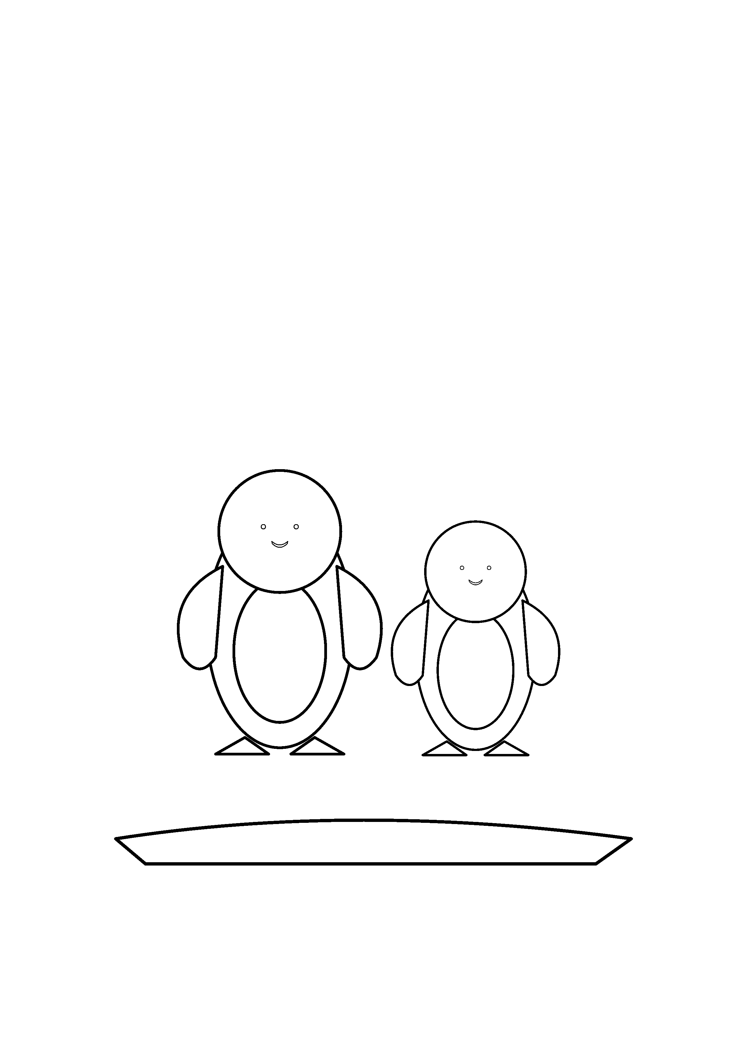 Two little penguins stand side by side on an ice floe.