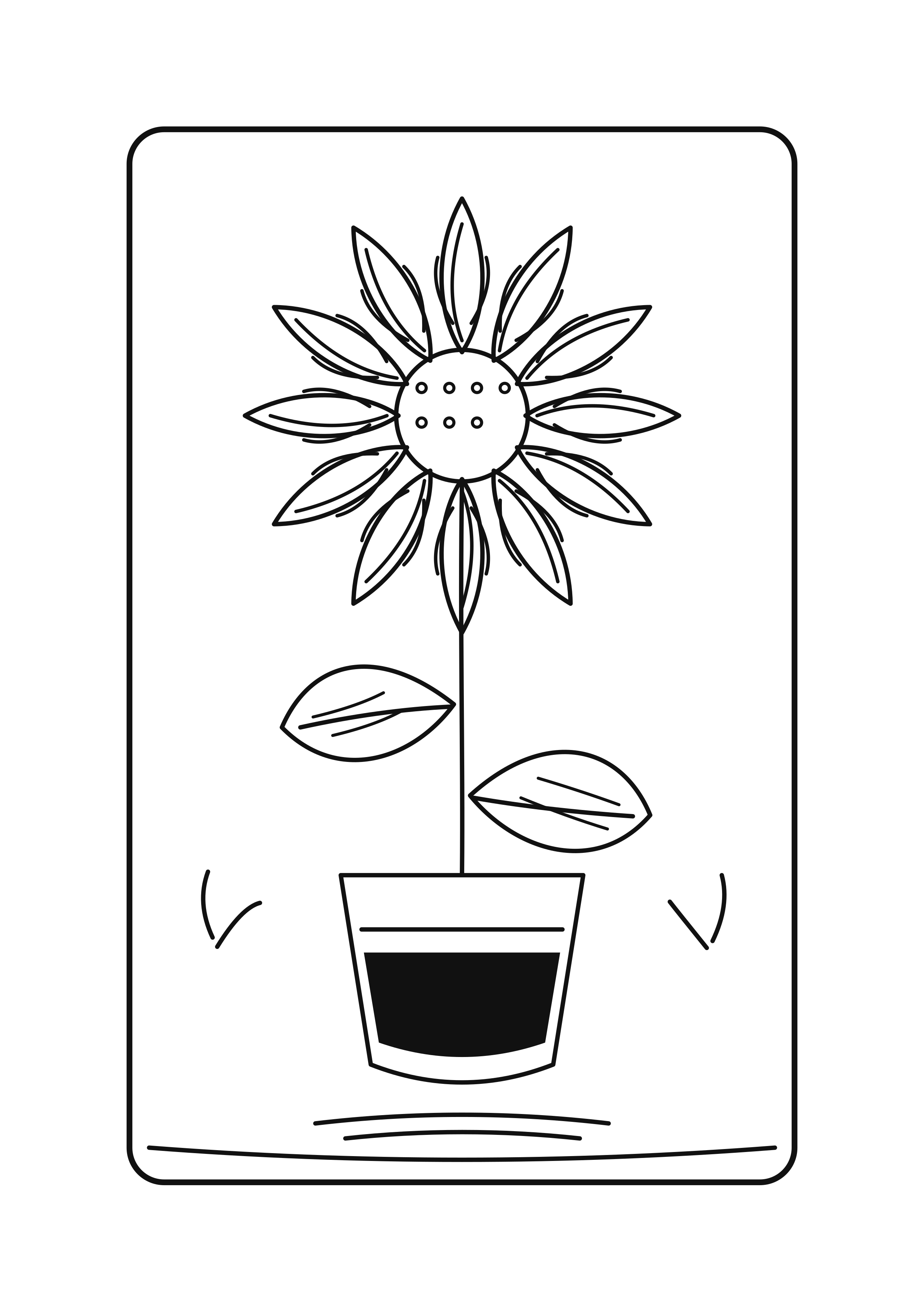 Same original sunflower with dark pot panel, rectangular border and petal texture