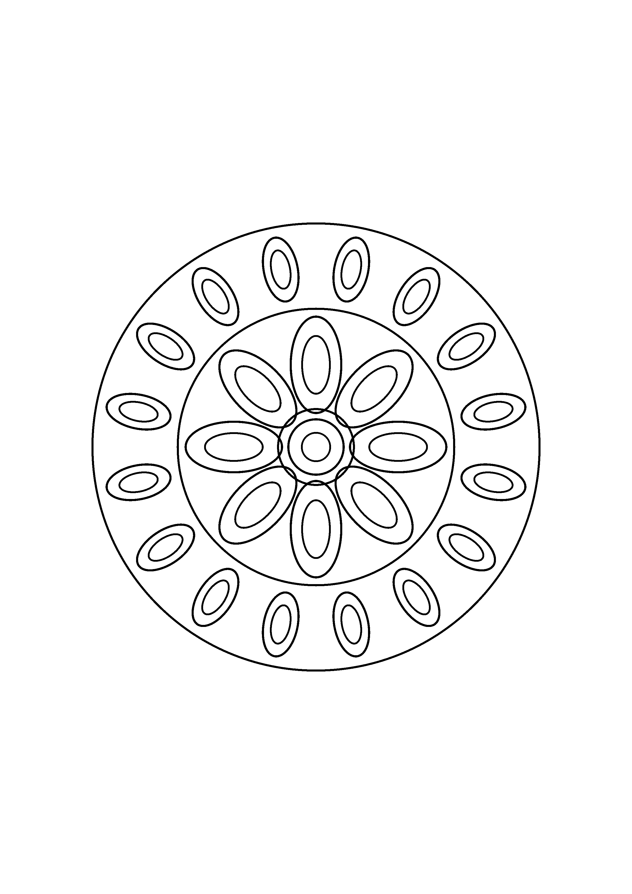 Linked circular loops and curved arcs form a spacious radial design.