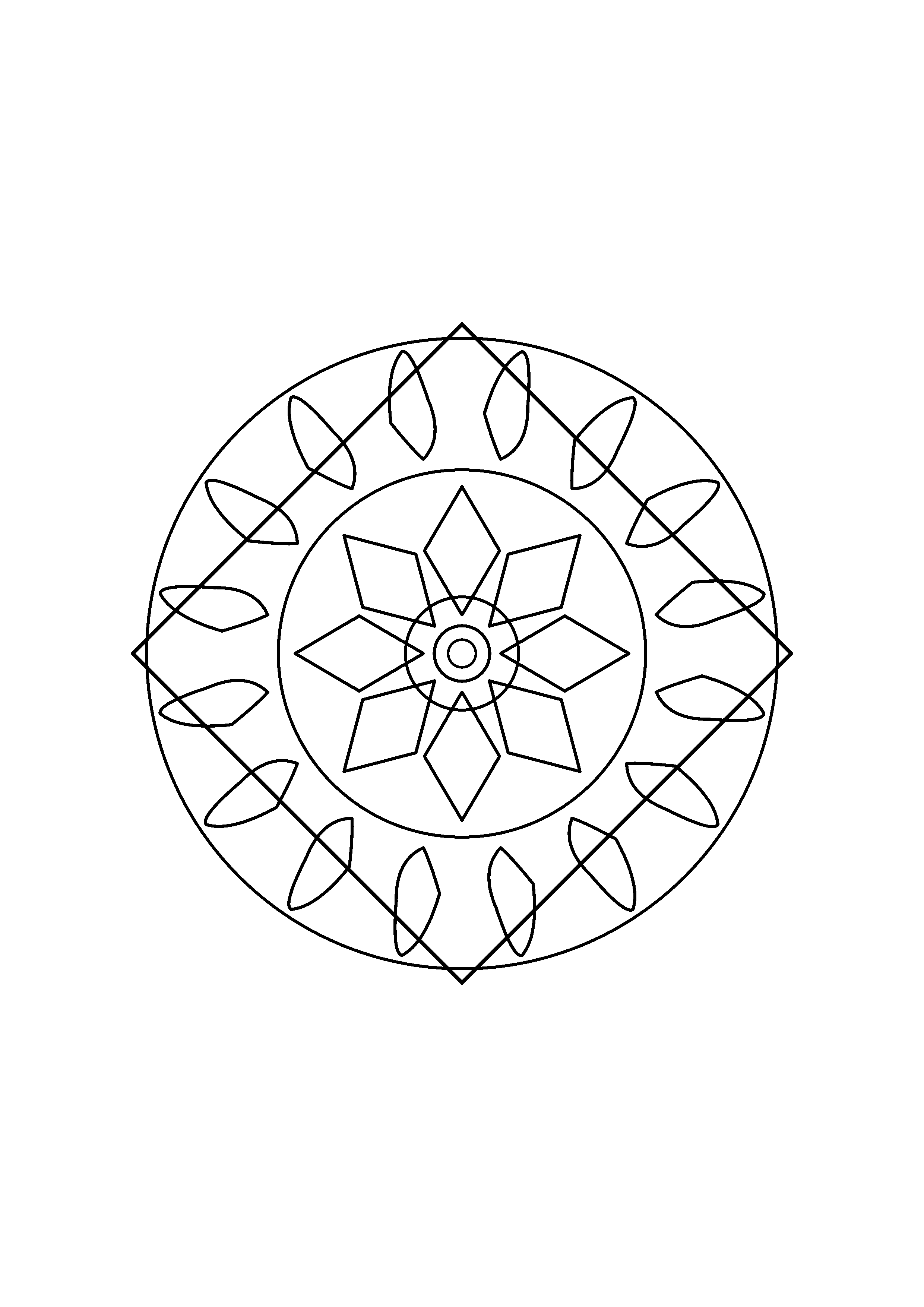 Nested diamonds radiate from the center between repeated curved leaves.