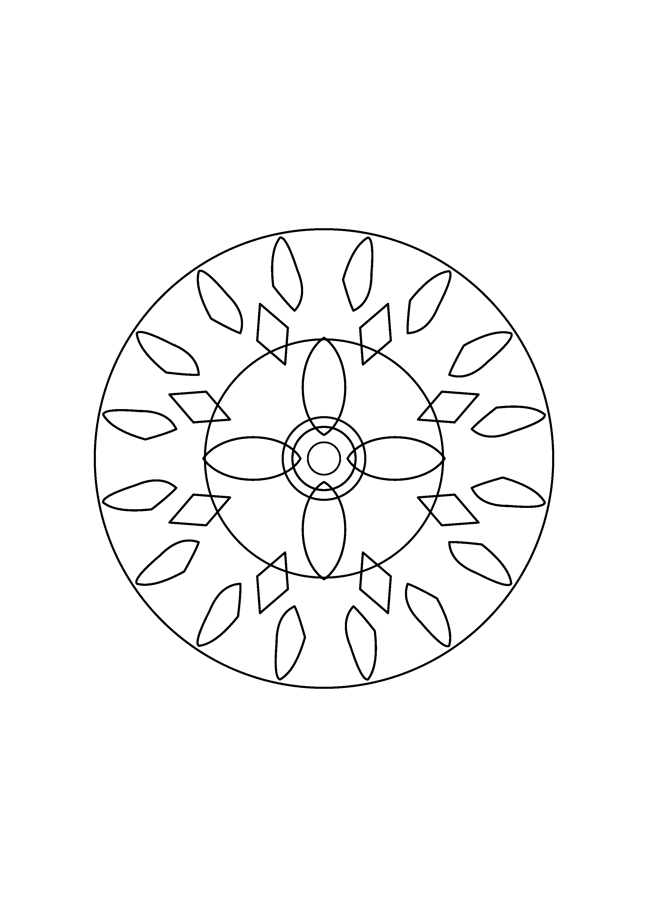 A four direction flower expands into diagonal leaves and an outer halo.