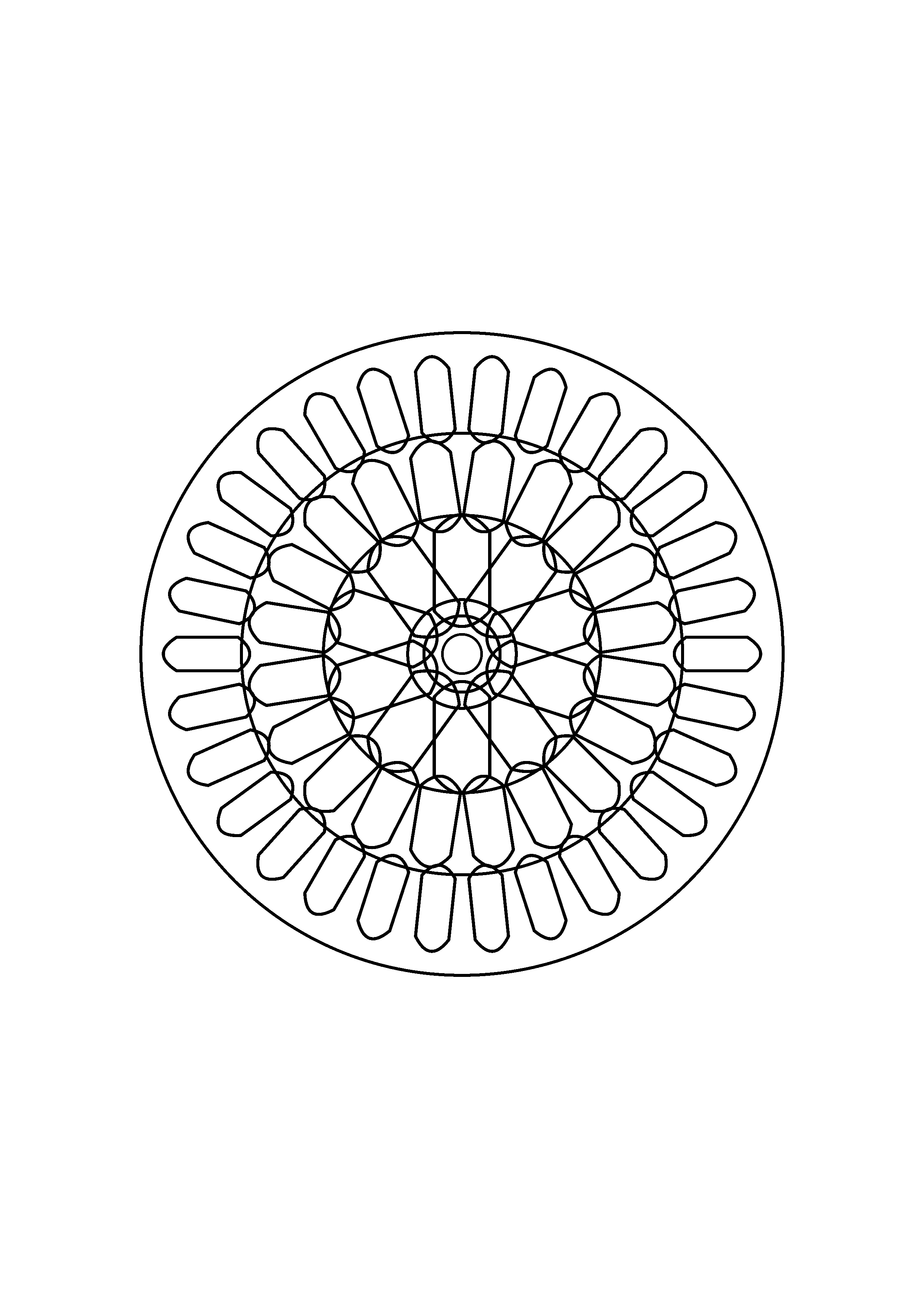Three rings of arch shaped petals build a balanced floral mandala.