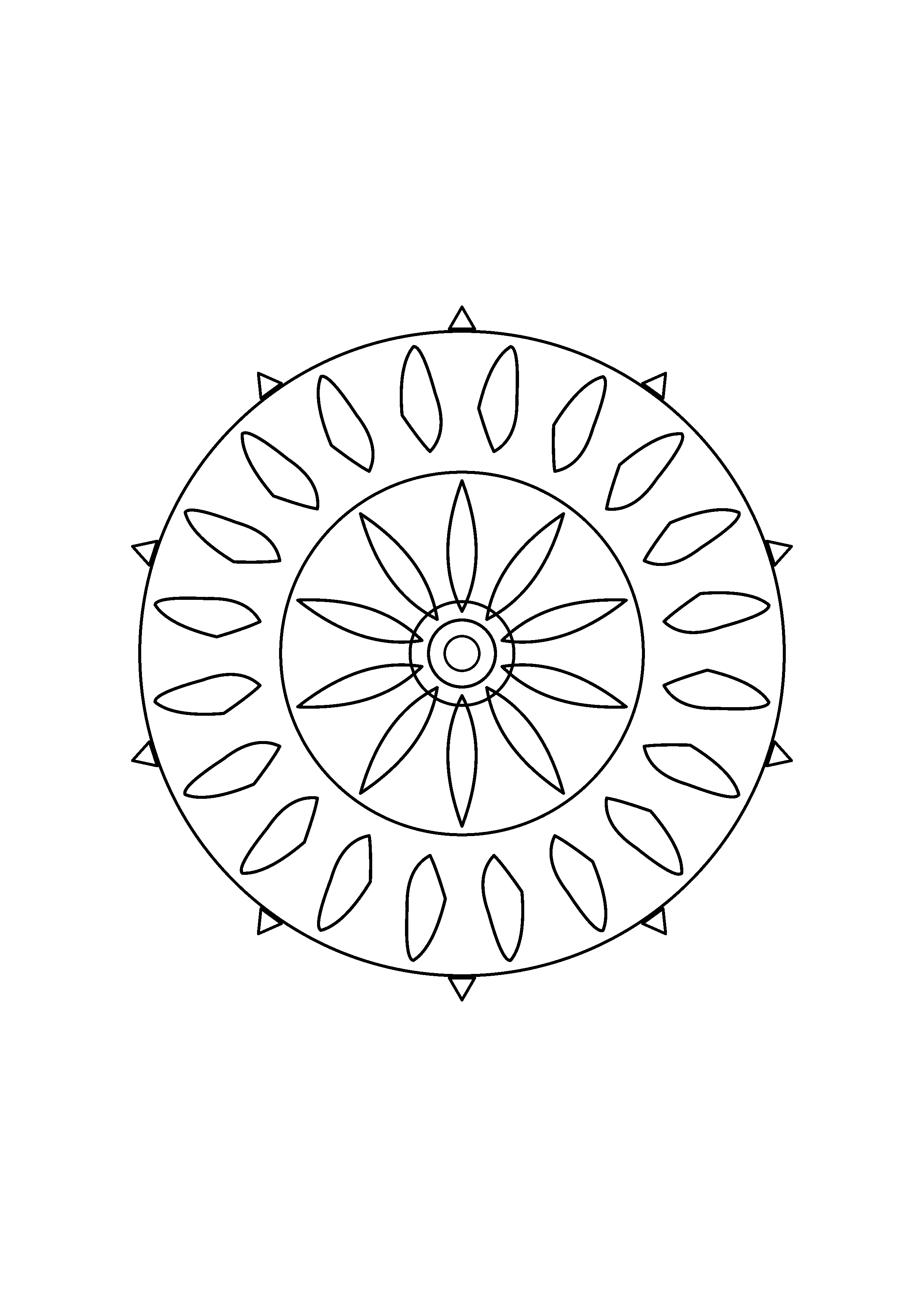 Alternating leaves and star points fill a wide circular composition.