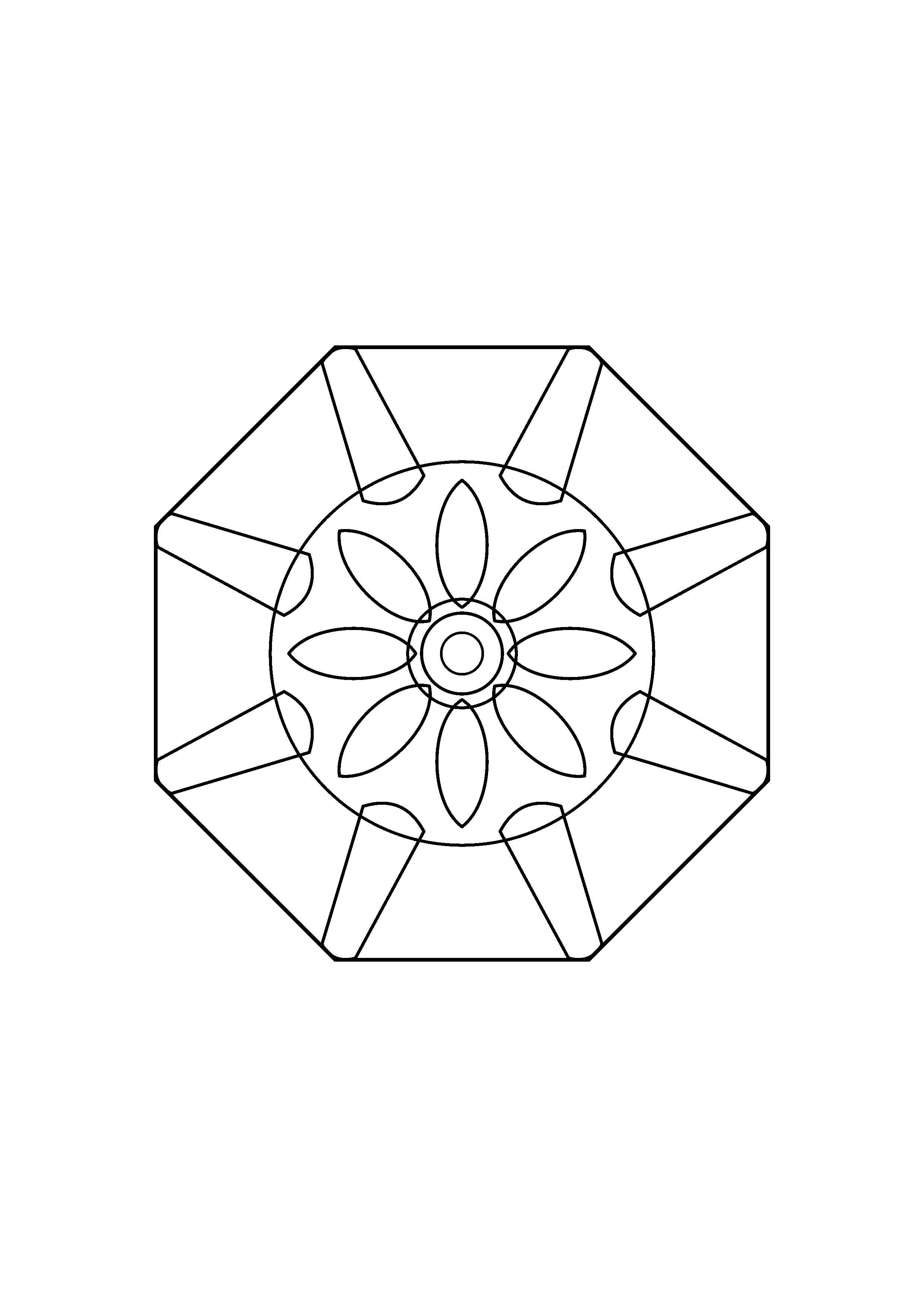 An octagonal frame encloses eight flower petals and a simple center.