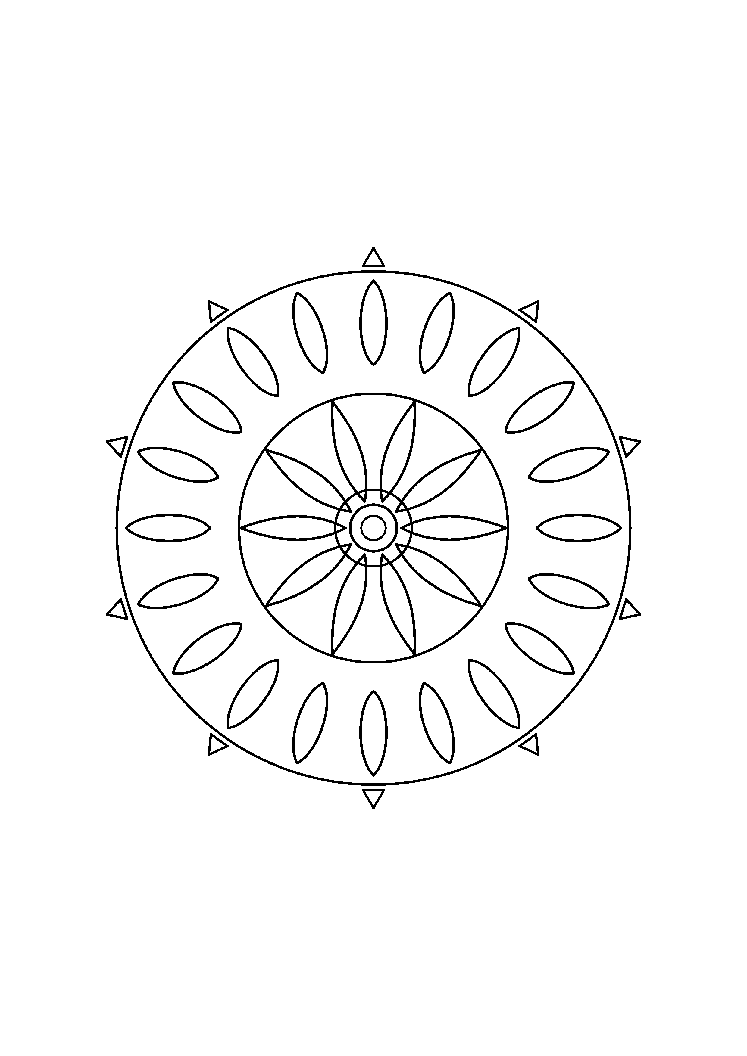 Pointed star rays alternate with rounded flower petals in concentric rings.