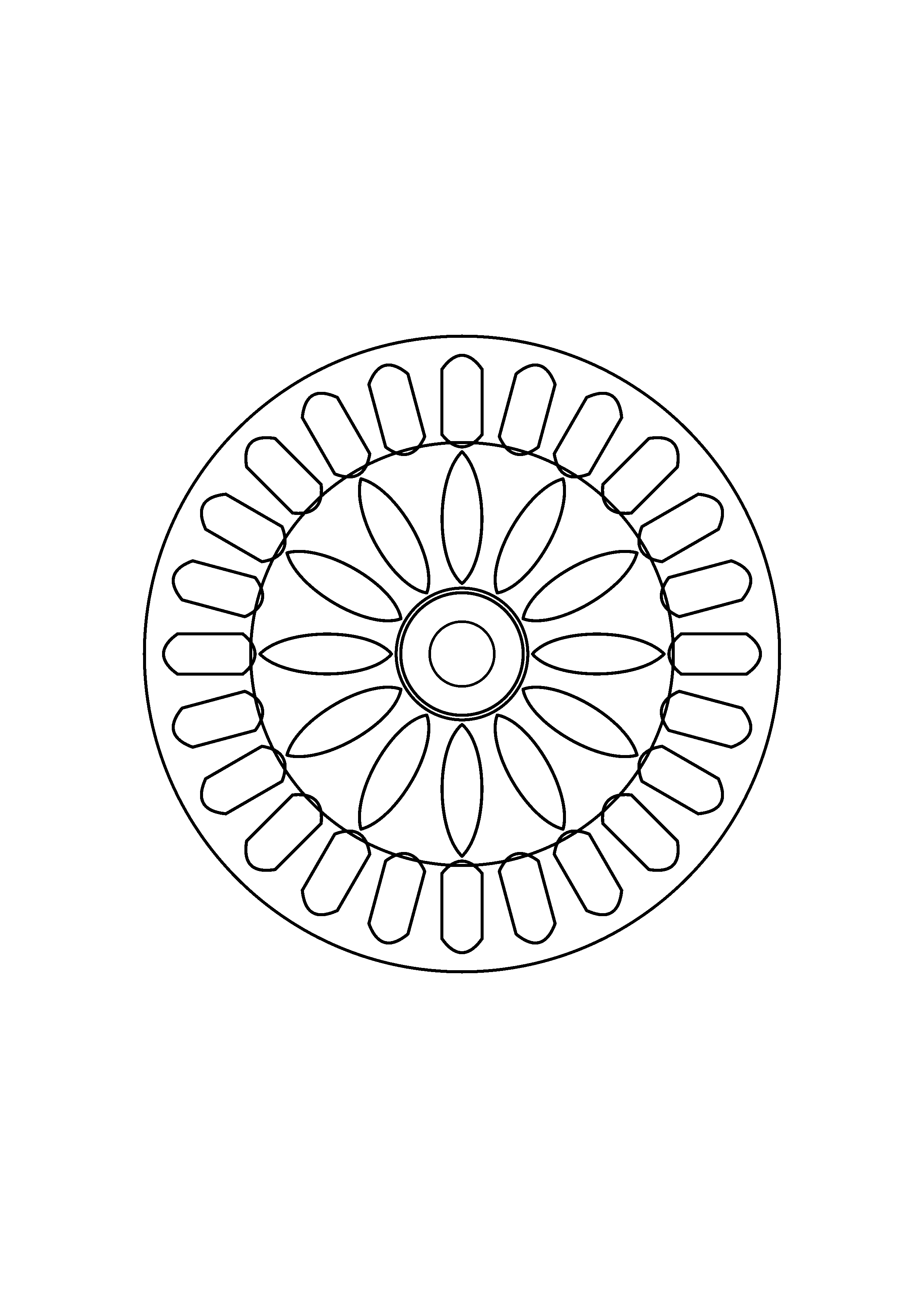 A large seed circle is surrounded by broad sunflower petals and simple arcs.
