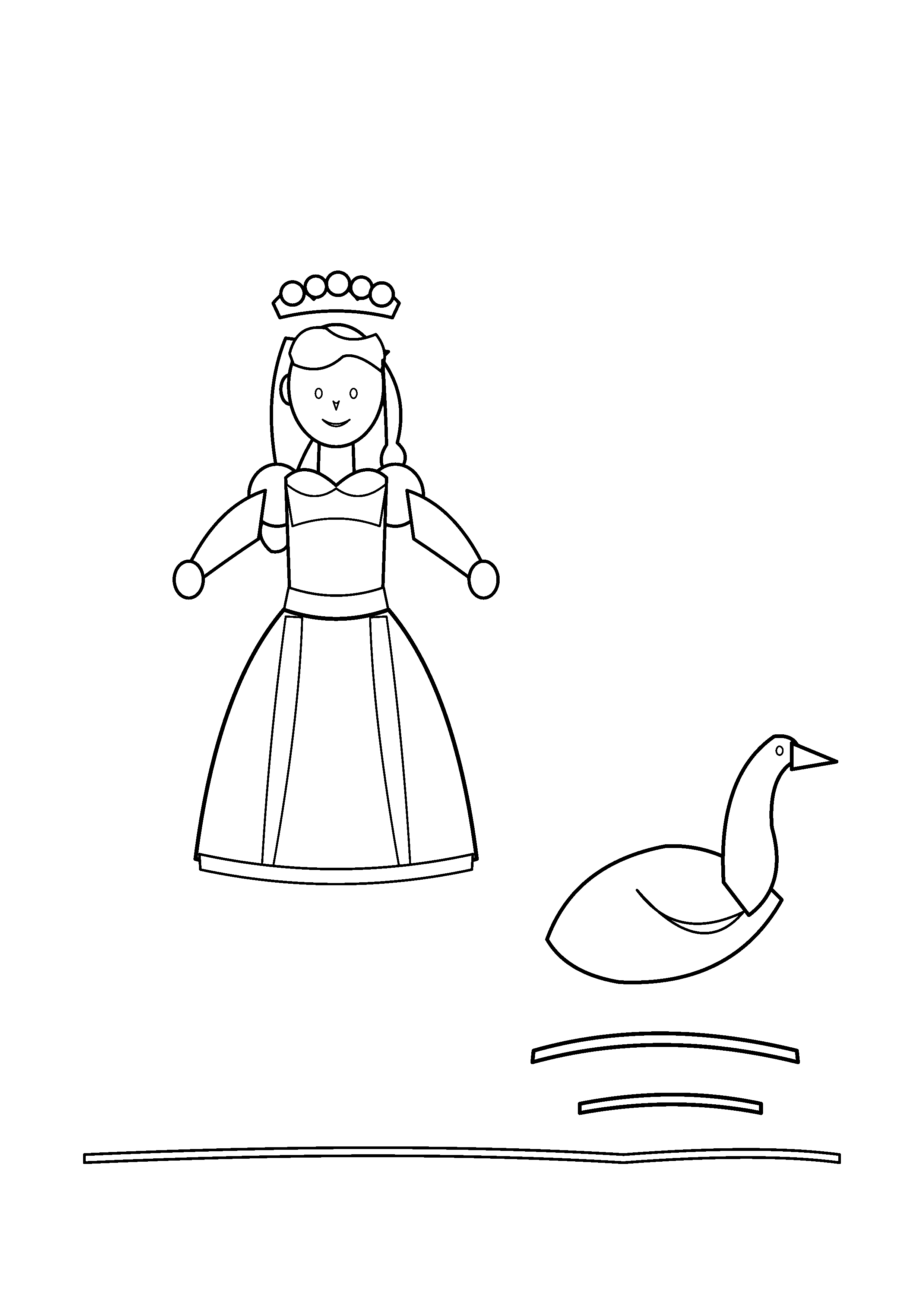 A princess meets a swan beside a small pond.