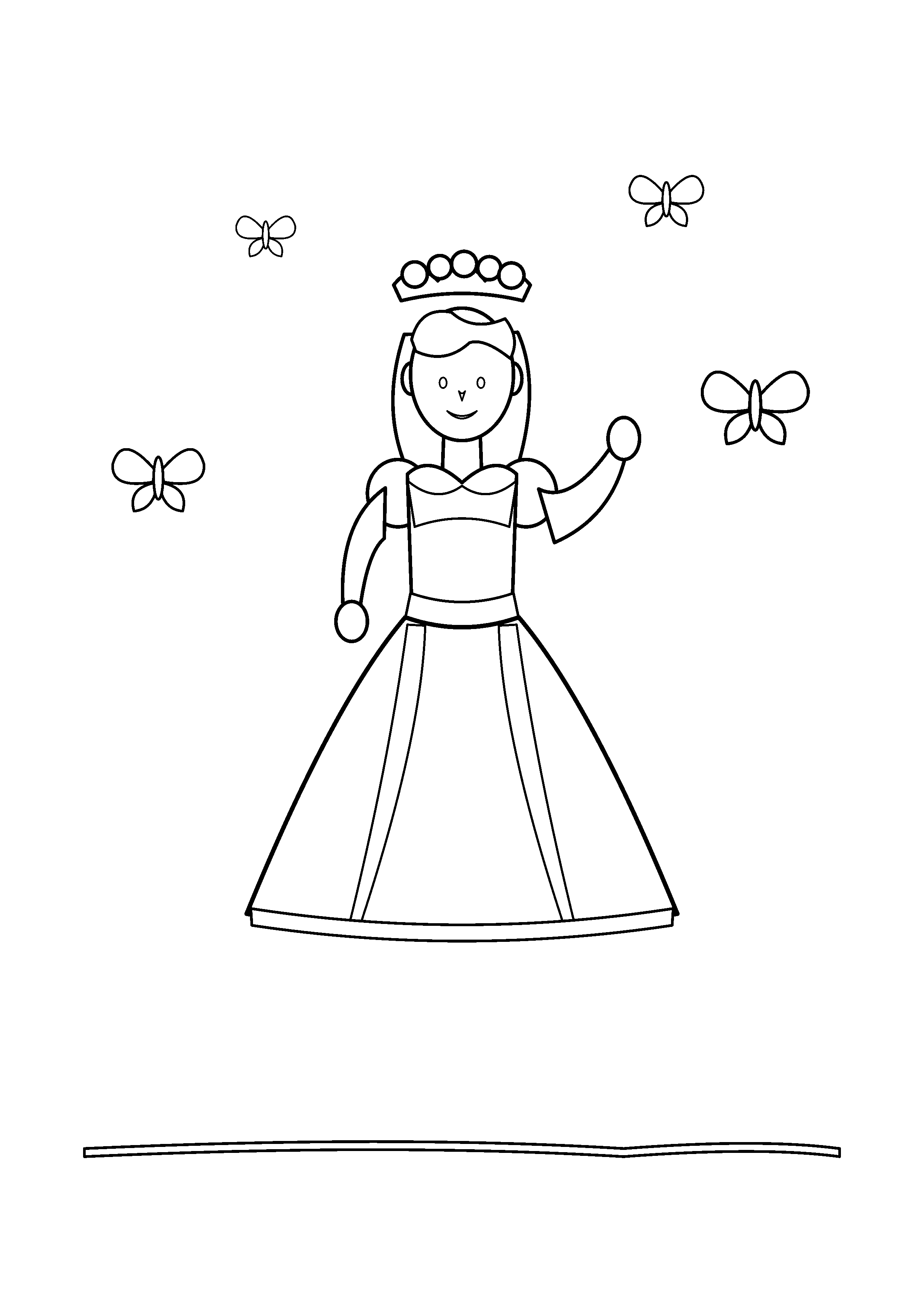 A princess raises one hand as butterflies circle nearby.
