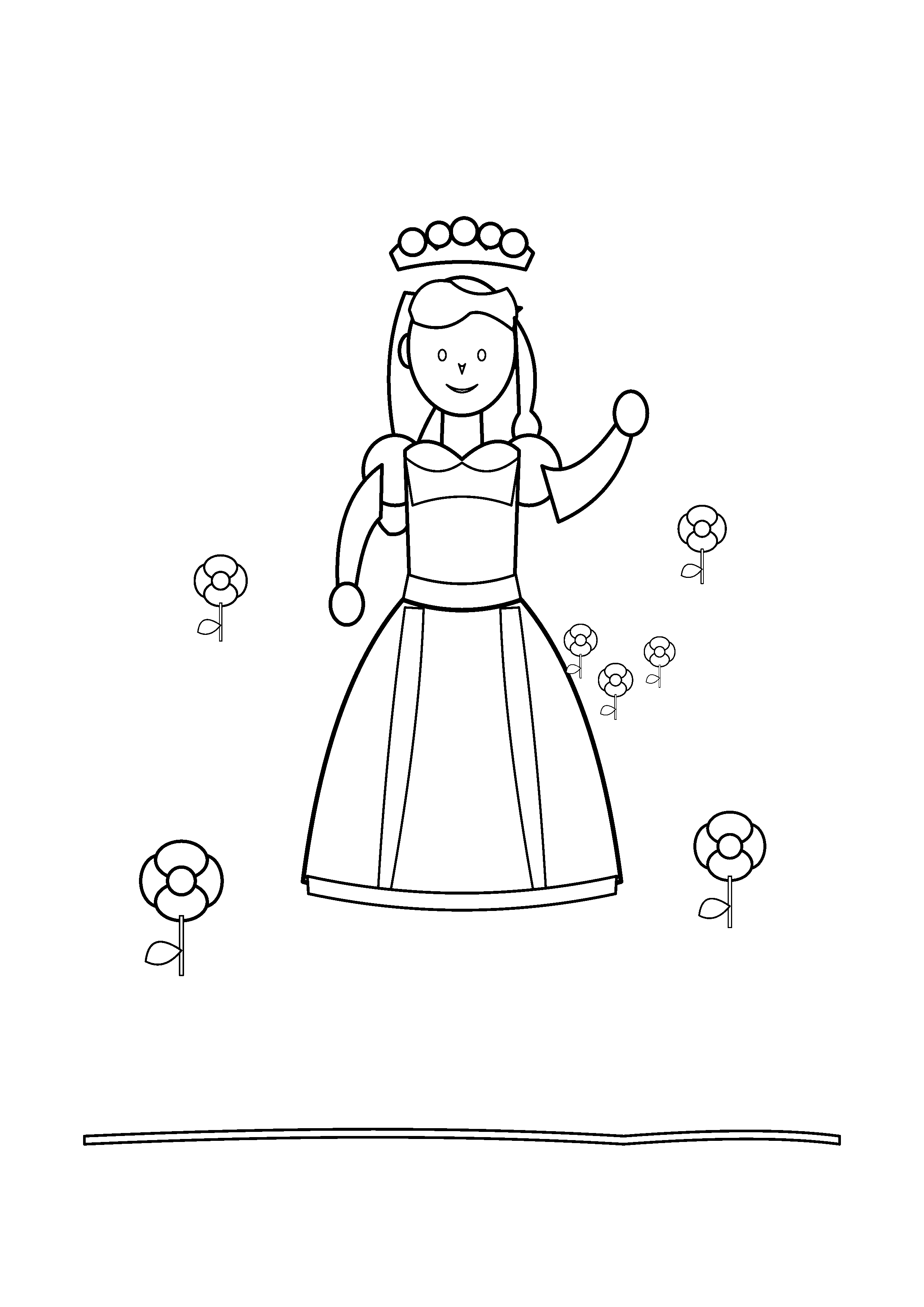 A princess wears a flower crown while simple flowers grow around her.