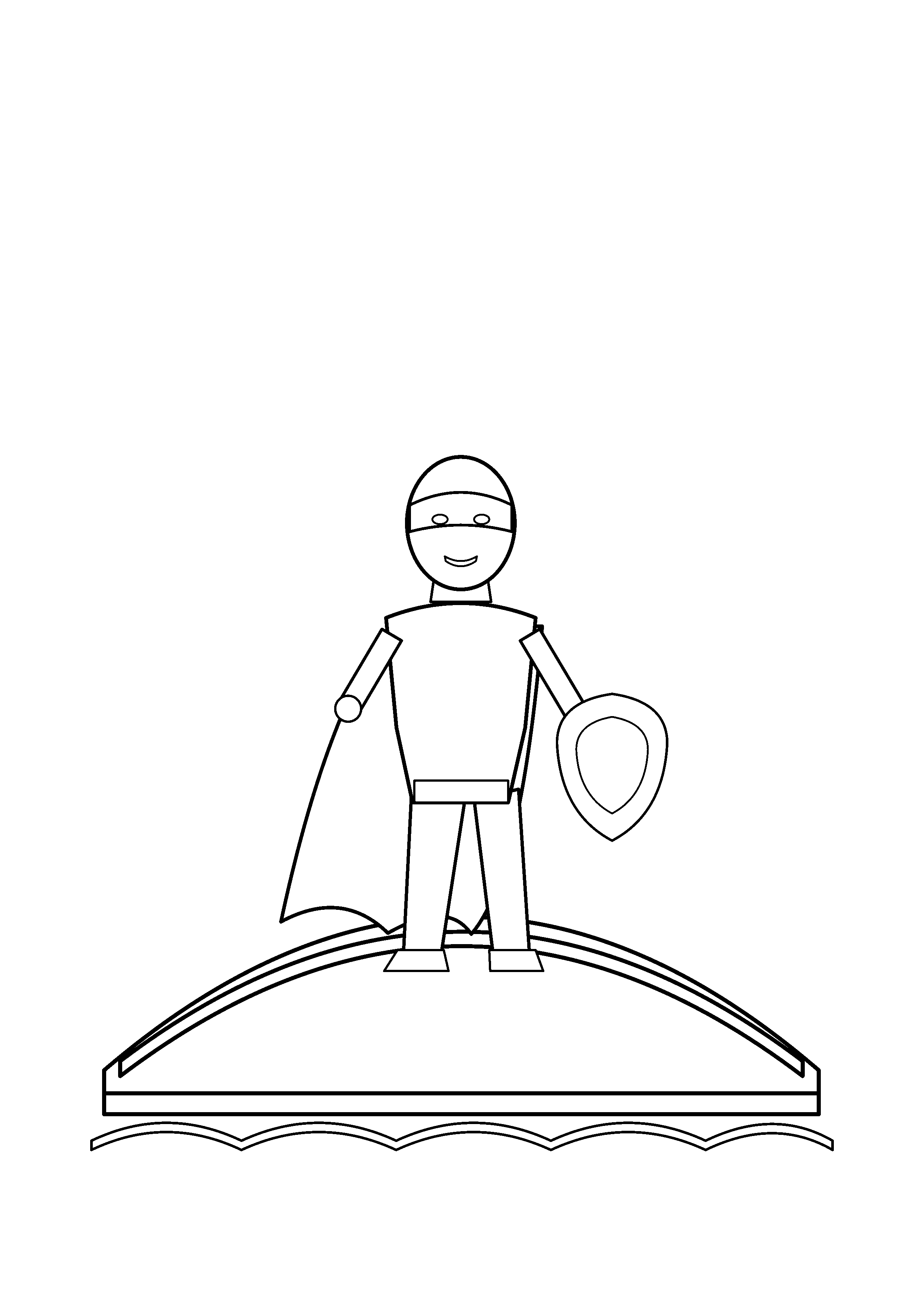 A hero watches over a small bridge with a round shield.