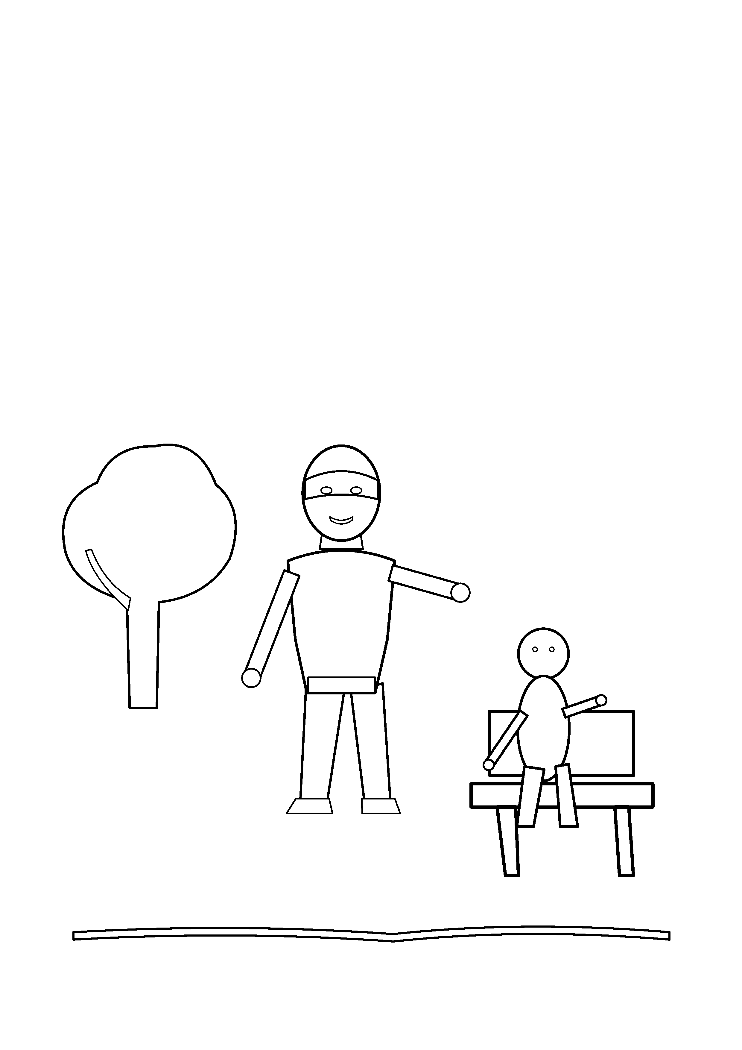 A hero offers a hand to a small child beside a park bench.